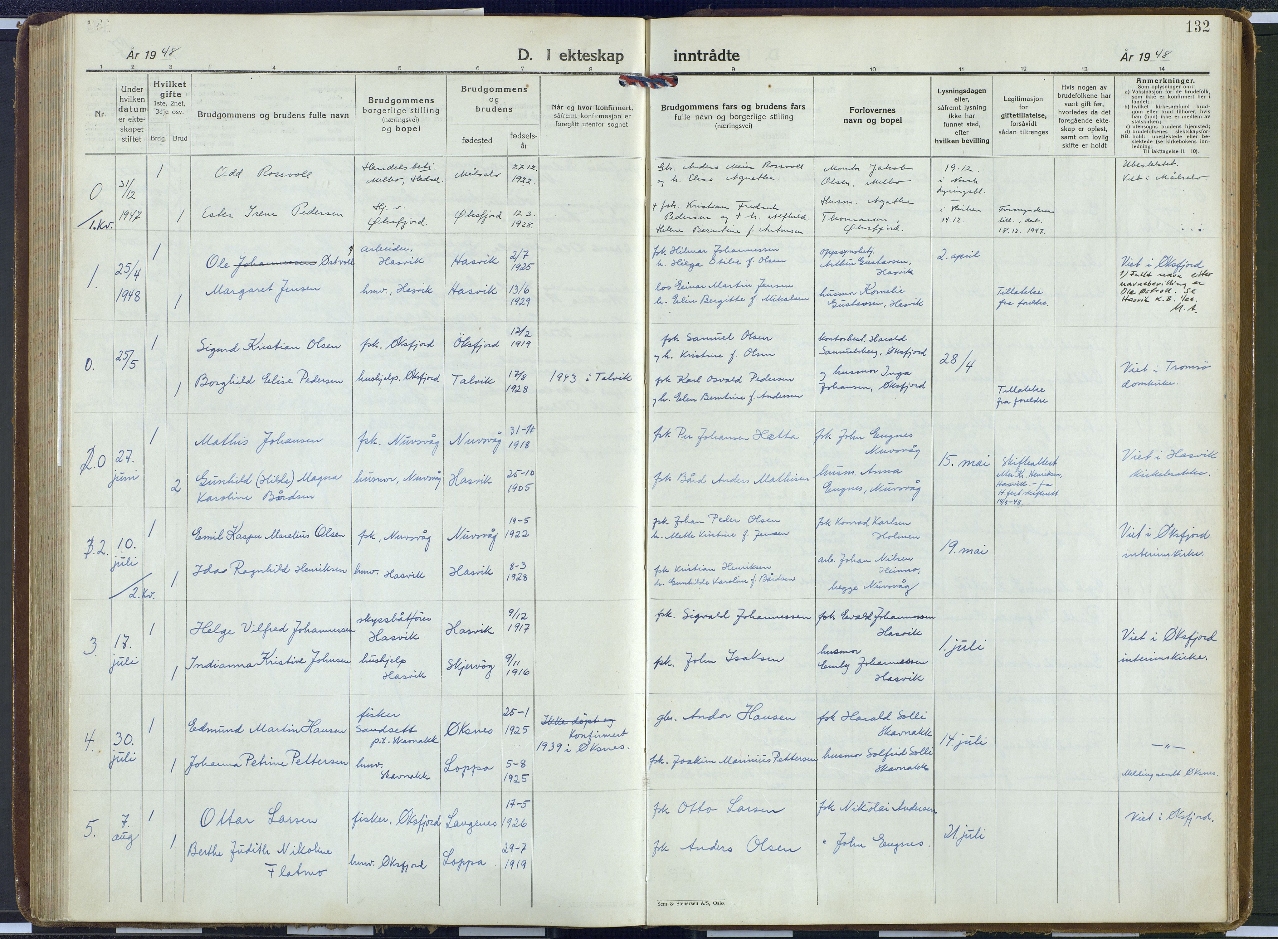 Loppa sokneprestkontor, AV/SATØ-S-1339/H/Ha/L0016kirke: Parish register (official) no. 16, 1942-1952, p. 132