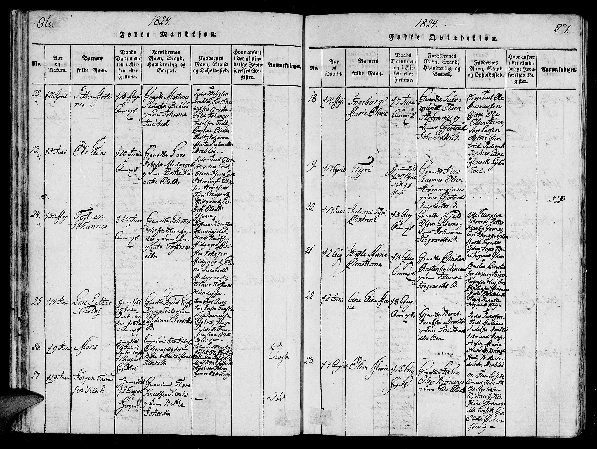 Ministerialprotokoller, klokkerbøker og fødselsregistre - Møre og Romsdal, AV/SAT-A-1454/522/L0310: Parish register (official) no. 522A05, 1816-1832, p. 86-87