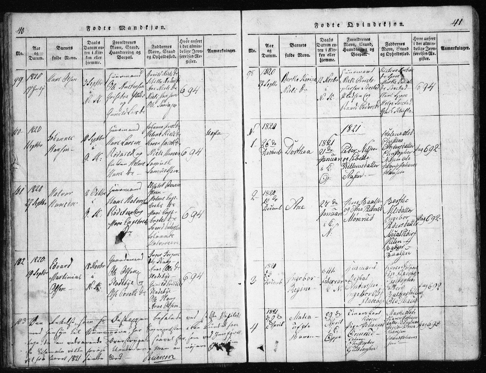 Nesodden prestekontor Kirkebøker, AV/SAO-A-10013/G/Ga/L0001: Parish register (copy) no. I 1, 1814-1847, p. 40-41