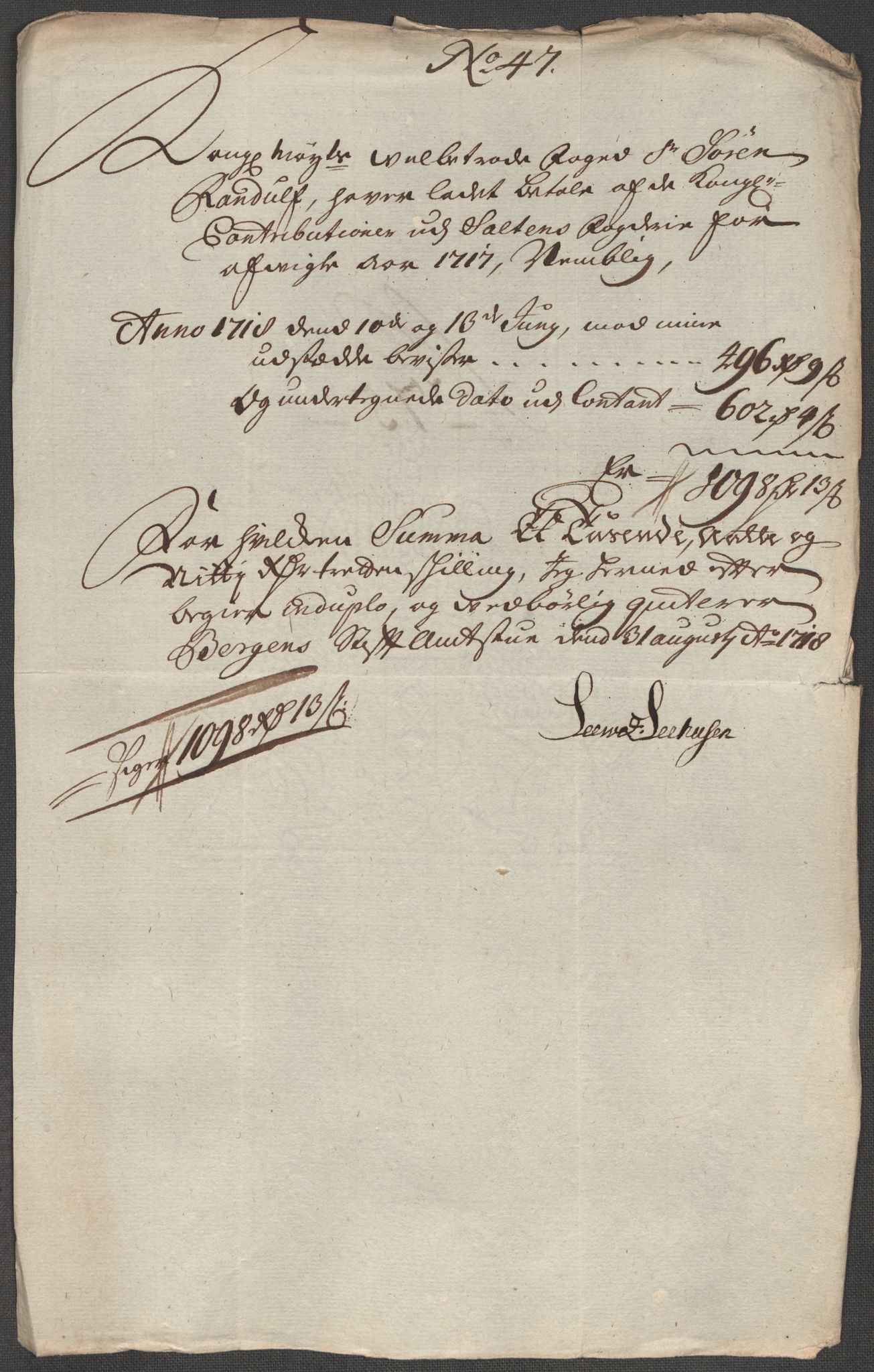 Rentekammeret inntil 1814, Reviderte regnskaper, Fogderegnskap, AV/RA-EA-4092/R66/L4588: Fogderegnskap Salten, 1718, p. 423