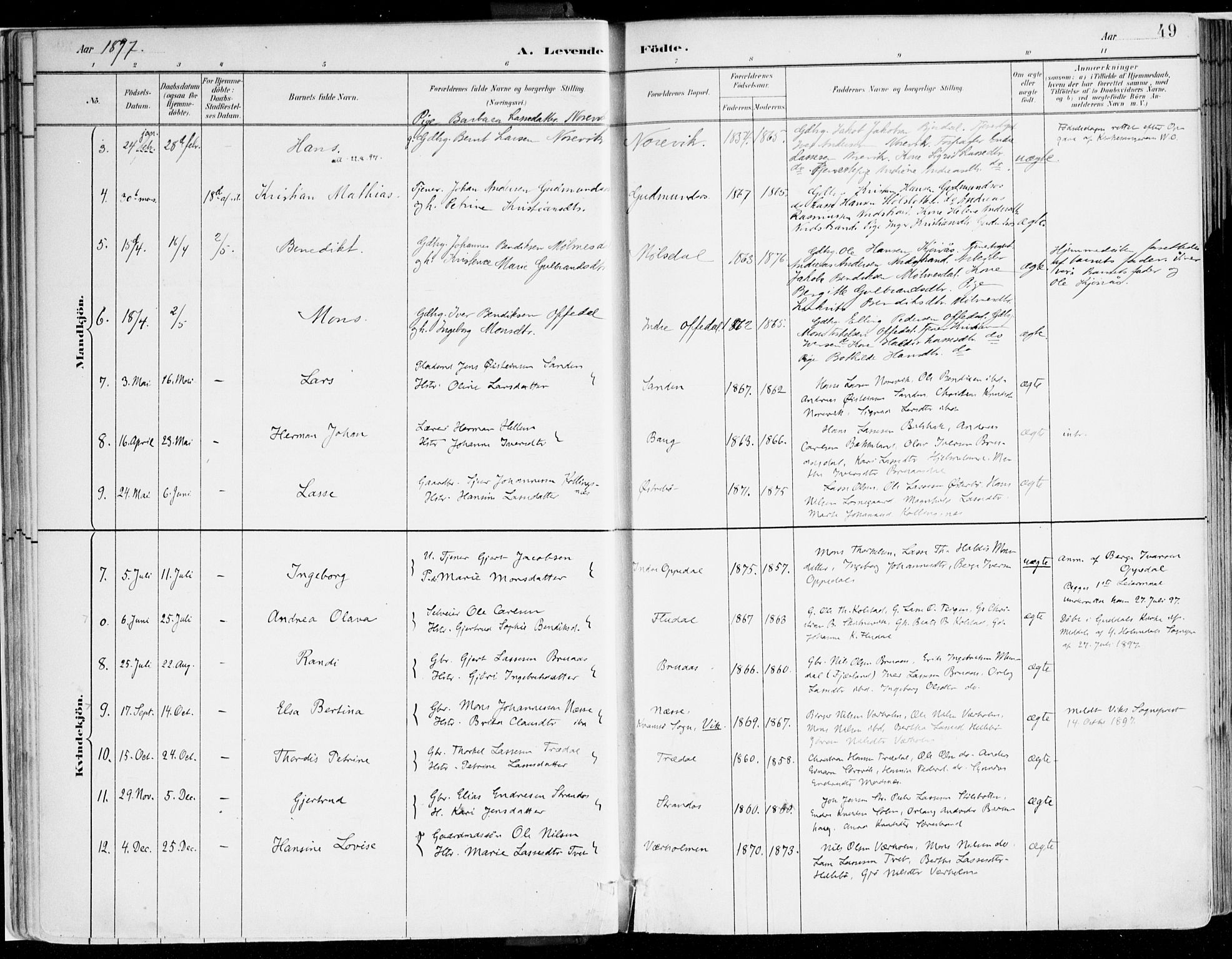 Lavik sokneprestembete, AV/SAB-A-80901: Parish register (official) no. B 1, 1882-1908, p. 49