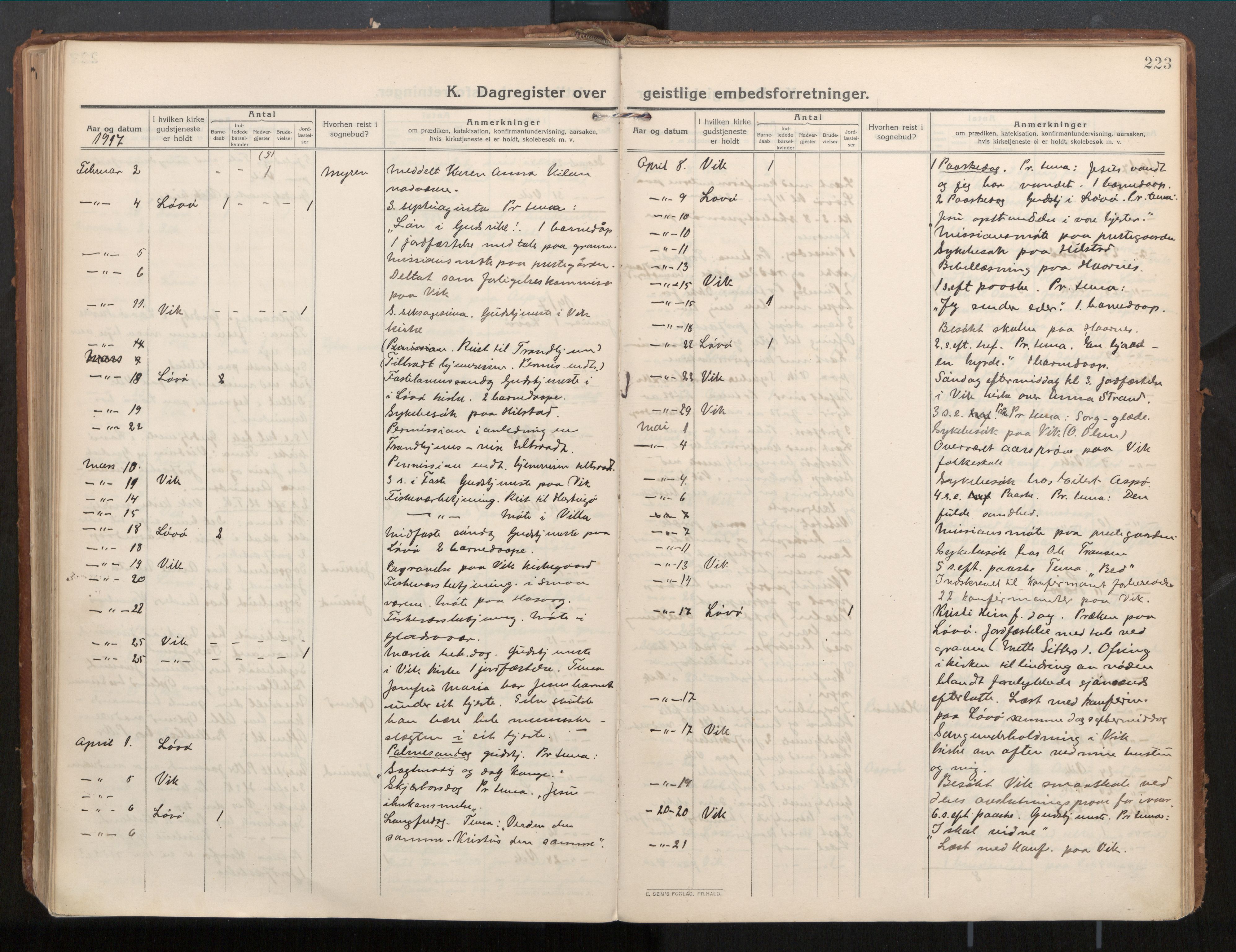 Ministerialprotokoller, klokkerbøker og fødselsregistre - Nord-Trøndelag, AV/SAT-A-1458/771/L0598: Parish register (official) no. 771A05, 1911-1937, p. 223