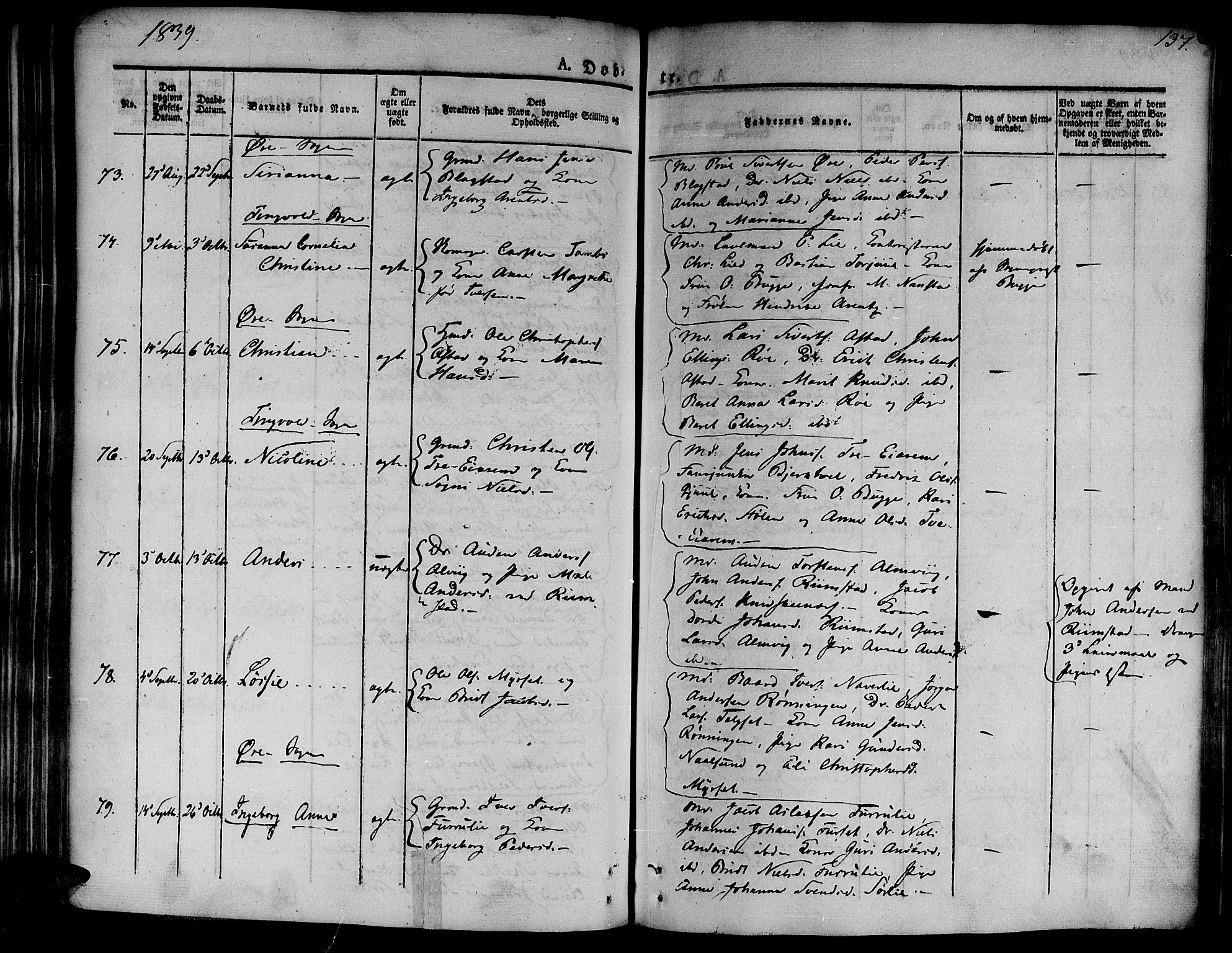 Ministerialprotokoller, klokkerbøker og fødselsregistre - Møre og Romsdal, SAT/A-1454/586/L0983: Parish register (official) no. 586A09, 1829-1843, p. 137