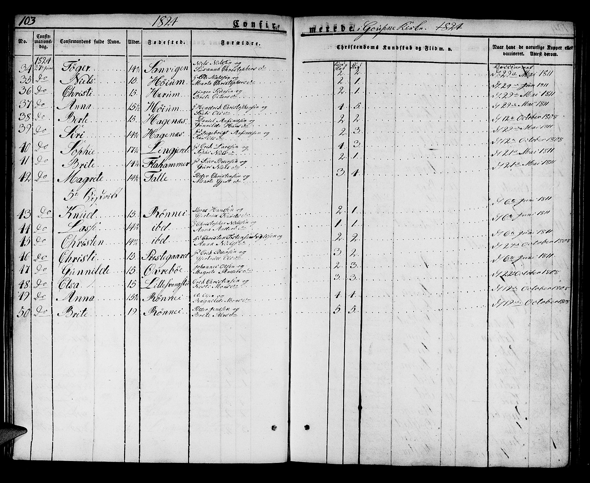 Luster sokneprestembete, AV/SAB-A-81101/H/Haa/Haaa/L0004: Parish register (official) no. A 4, 1821-1832, p. 103