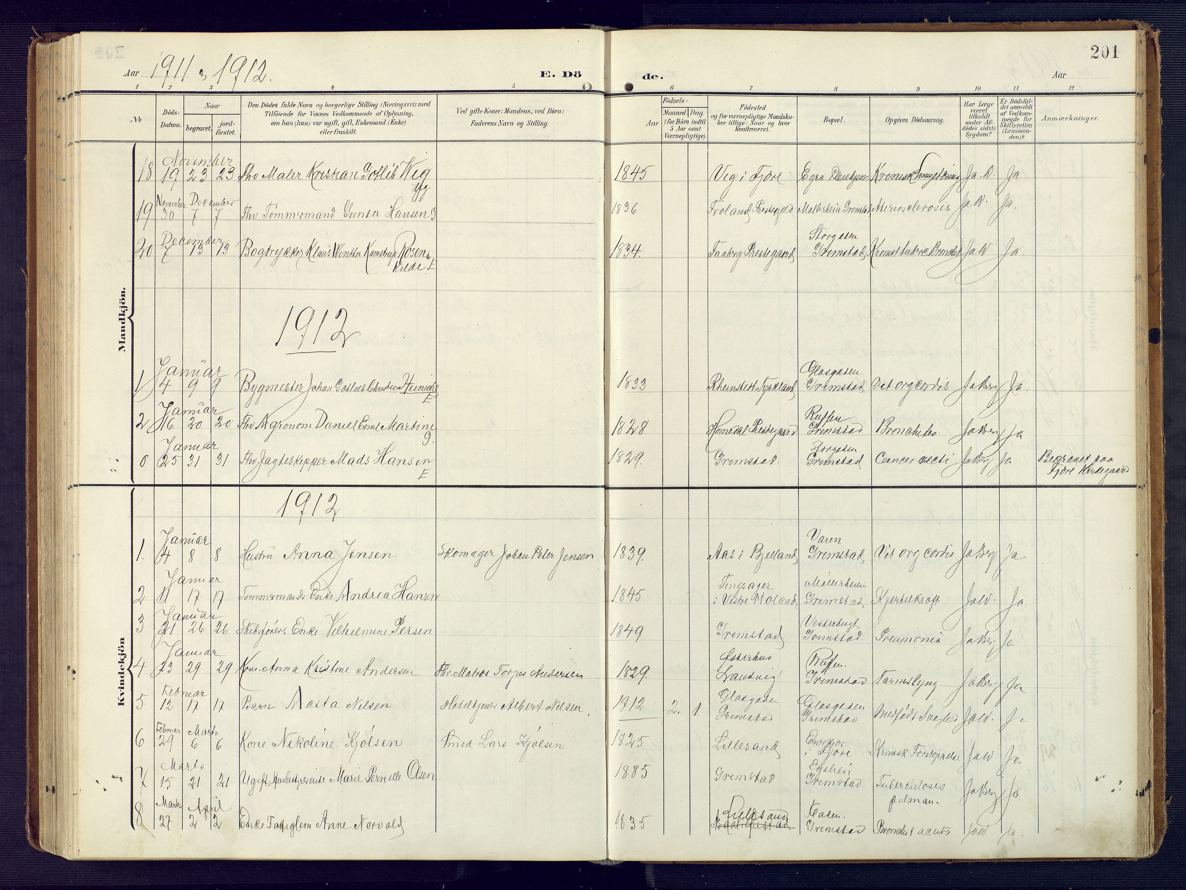 Grimstad sokneprestkontor, AV/SAK-1111-0017/F/Fa/L0005: Parish register (official) no. A 4, 1911-1924, p. 201