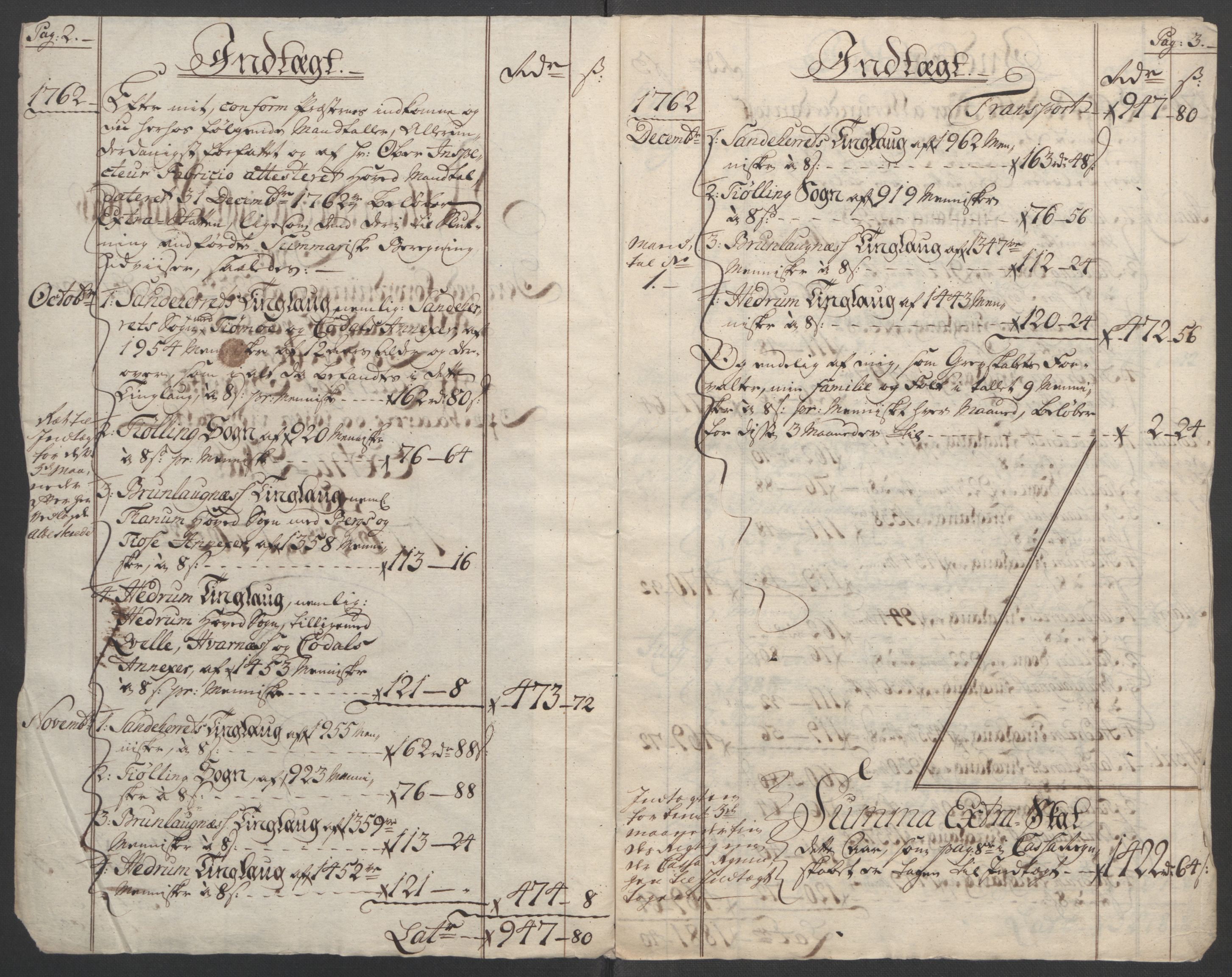 Rentekammeret inntil 1814, Reviderte regnskaper, Fogderegnskap, AV/RA-EA-4092/R33/L2033: Ekstraskatten Larvik grevskap, 1762-1764, p. 6