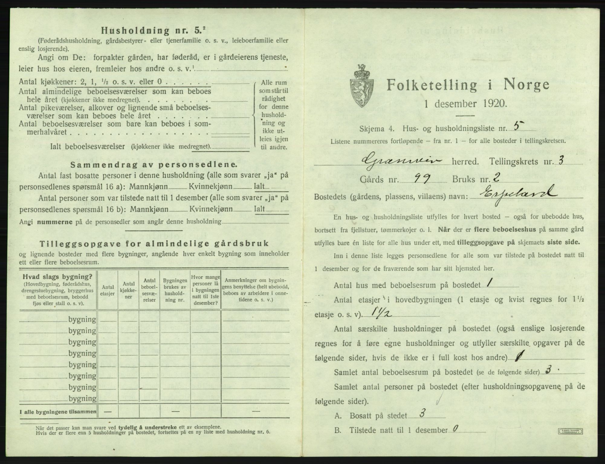 SAB, 1920 census for Granvin, 1920, p. 168