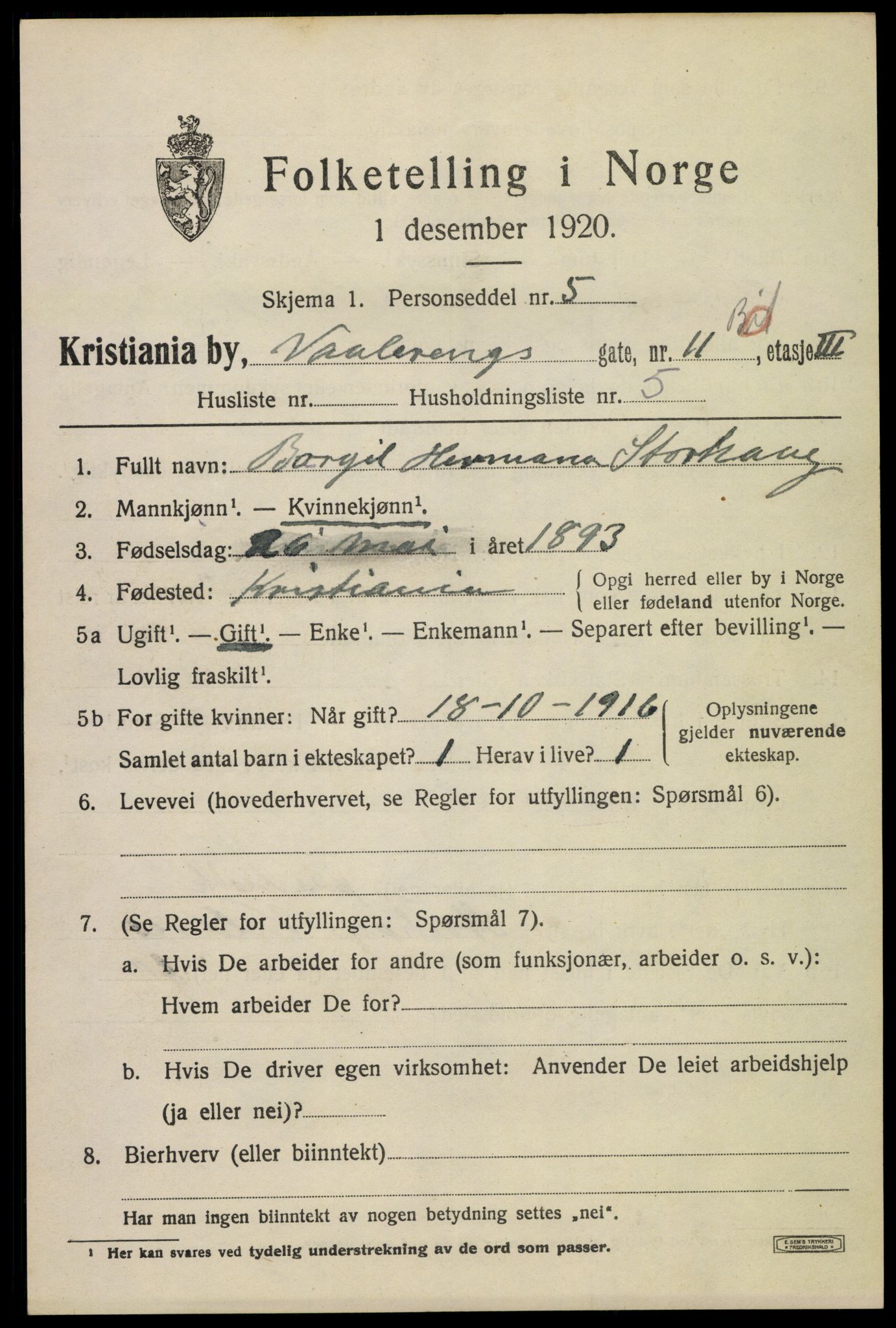 SAO, 1920 census for Kristiania, 1920, p. 624787