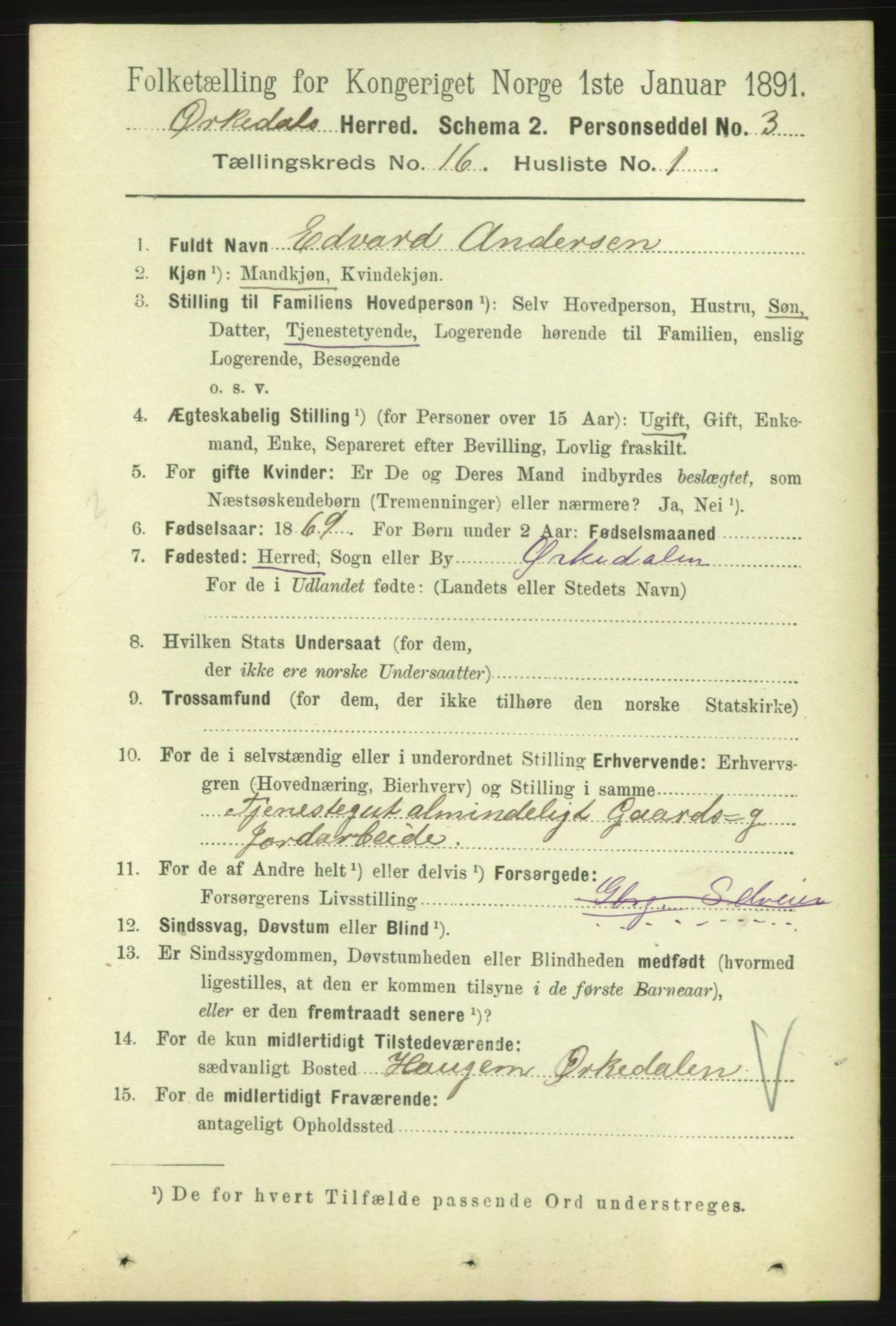 RA, 1891 census for 1638 Orkdal, 1891, p. 7153