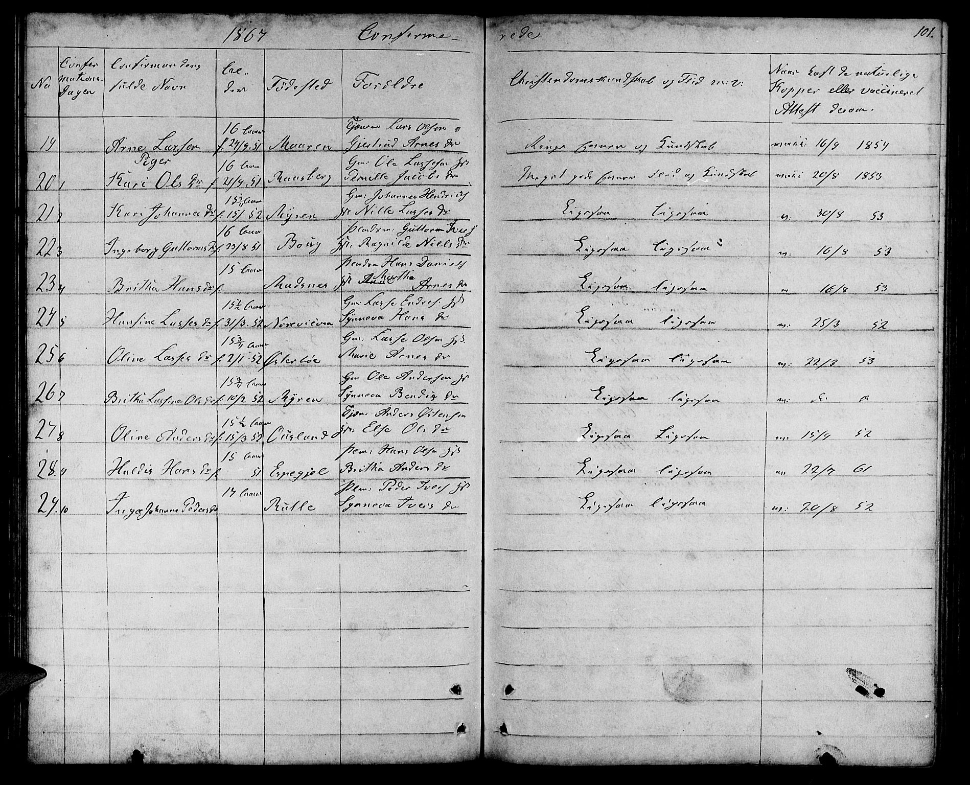 Lavik sokneprestembete, SAB/A-80901: Parish register (copy) no. A 1, 1854-1881, p. 101