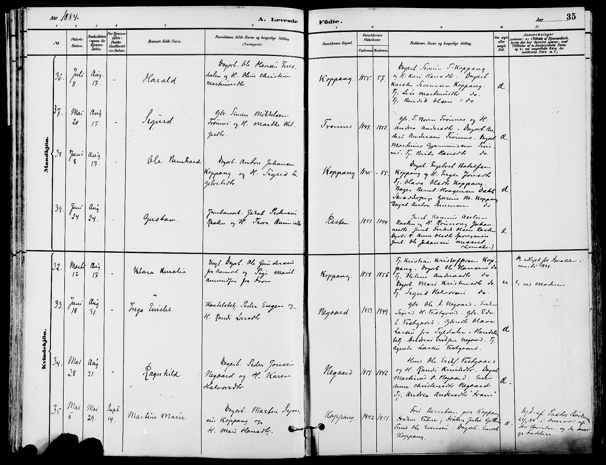 Stor-Elvdal prestekontor, SAH/PREST-052/H/Ha/Haa/L0002: Parish register (official) no. 2, 1882-1907, p. 35