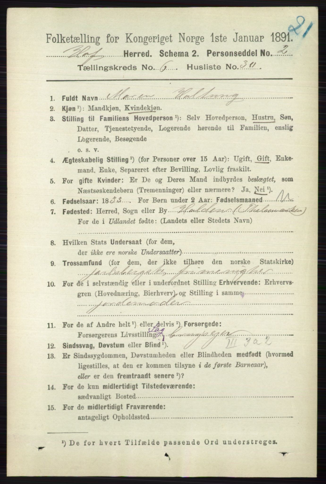 RA, 1891 census for 0714 Hof, 1891, p. 1971