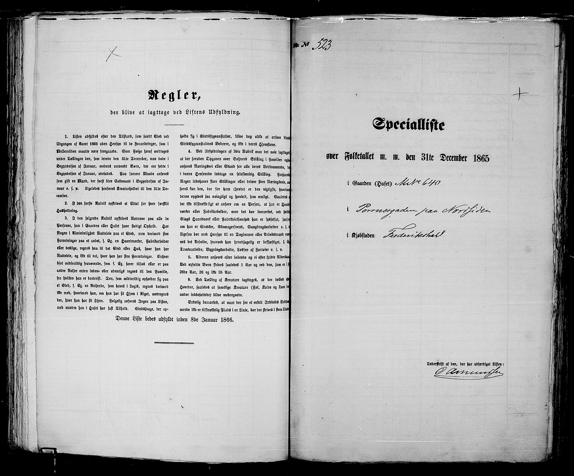 RA, 1865 census for Fredrikshald, 1865, p. 1047