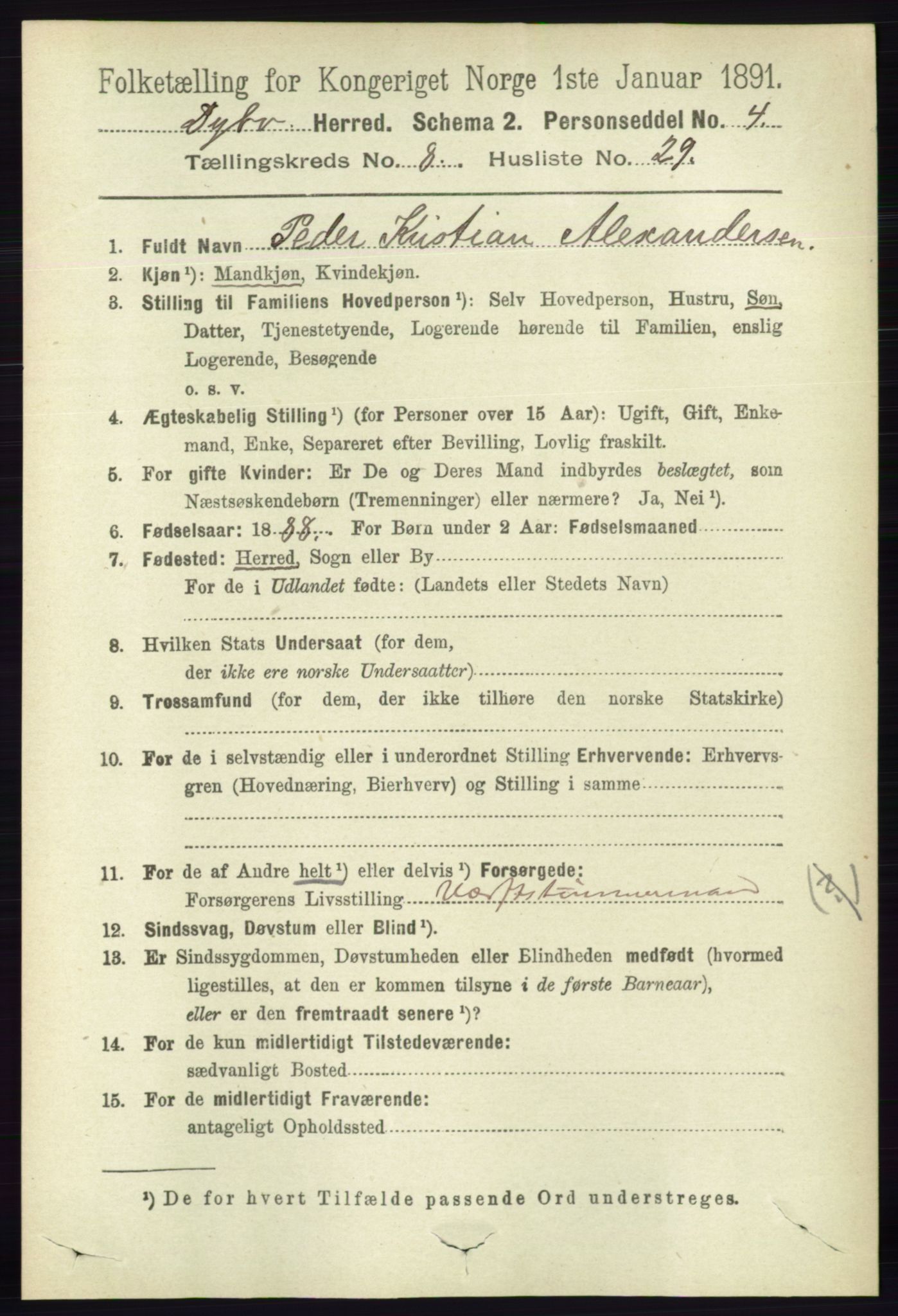 RA, 1891 census for 0915 Dypvåg, 1891, p. 2884