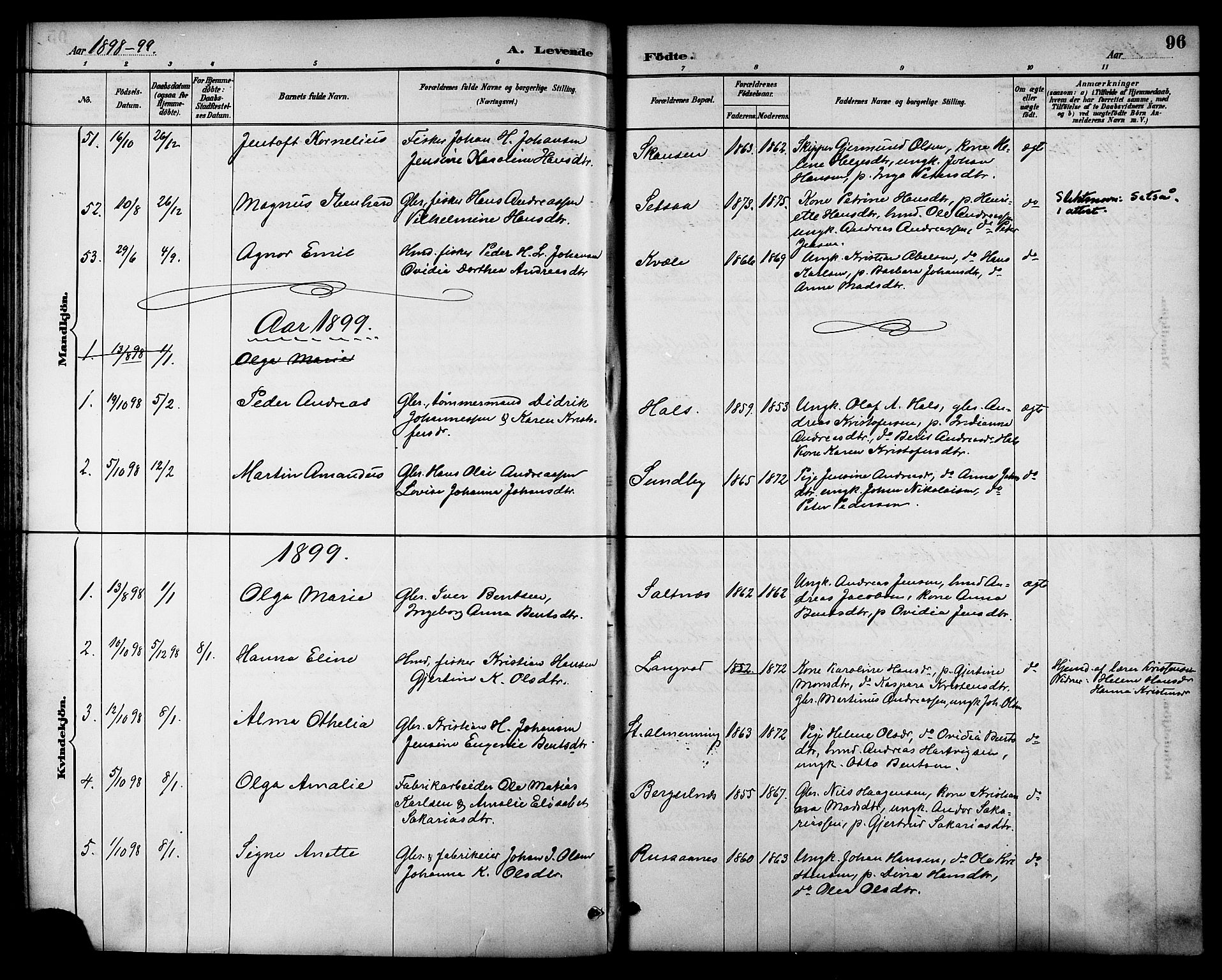 Ministerialprotokoller, klokkerbøker og fødselsregistre - Nordland, SAT/A-1459/847/L0669: Parish register (official) no. 847A09, 1887-1901, p. 96