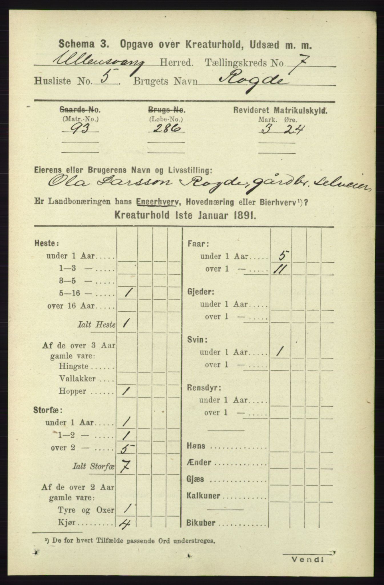 RA, 1891 census for 1230 Ullensvang, 1891, p. 7341