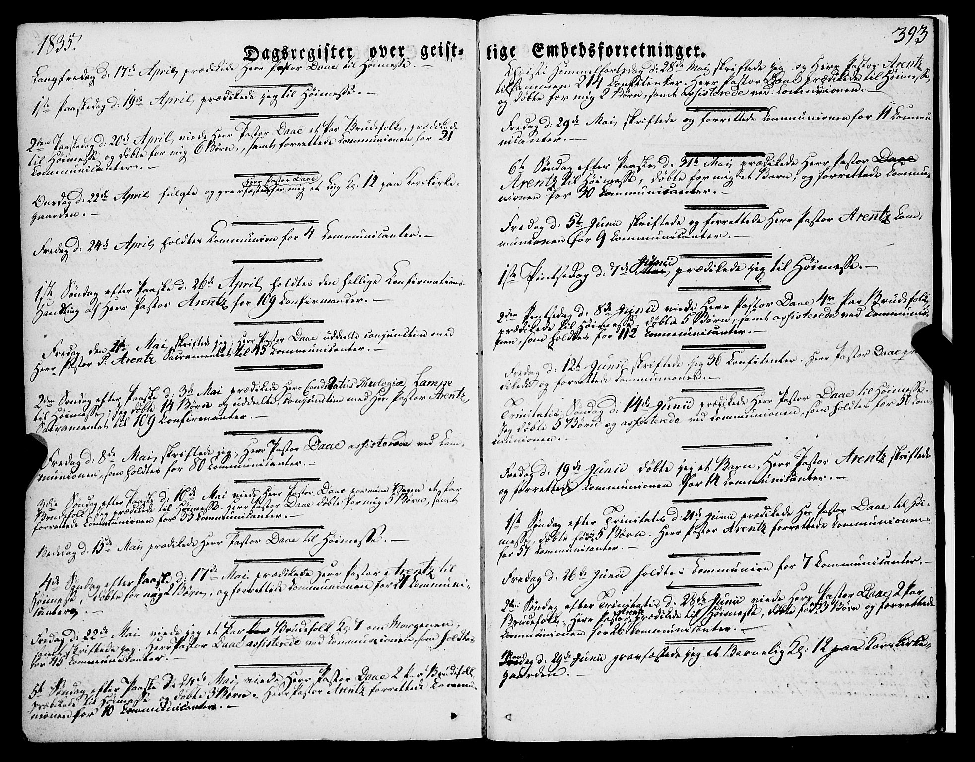 Korskirken sokneprestembete, SAB/A-76101/H/Haa/L0050: Parish register (official) no. F 1, 1821-1869, p. 393