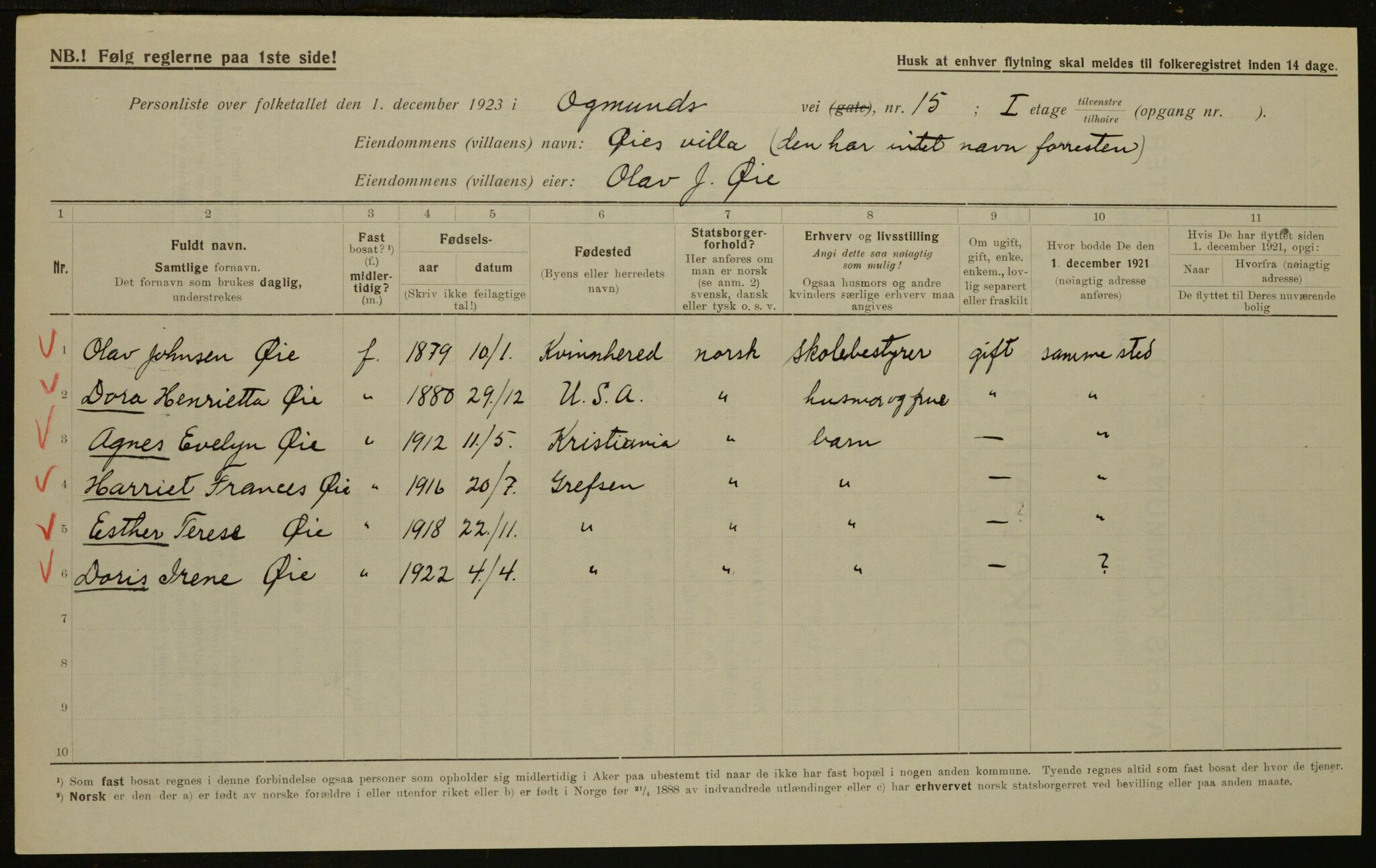 , Municipal Census 1923 for Aker, 1923, p. 16488