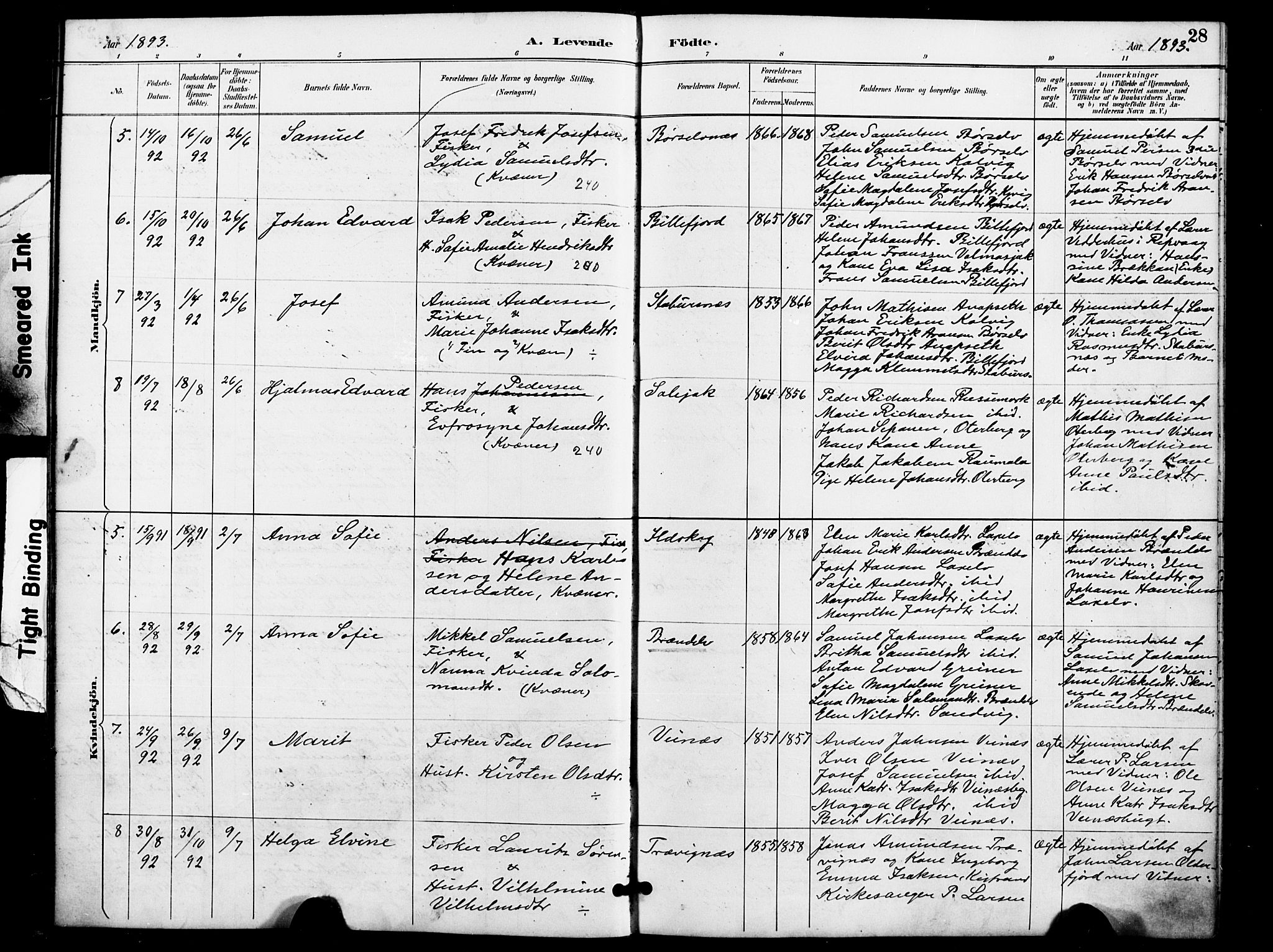 Kistrand/Porsanger sokneprestembete, AV/SATØ-S-1351/H/Ha/L0008.kirke: Parish register (official) no. 8, 1890-1898, p. 28