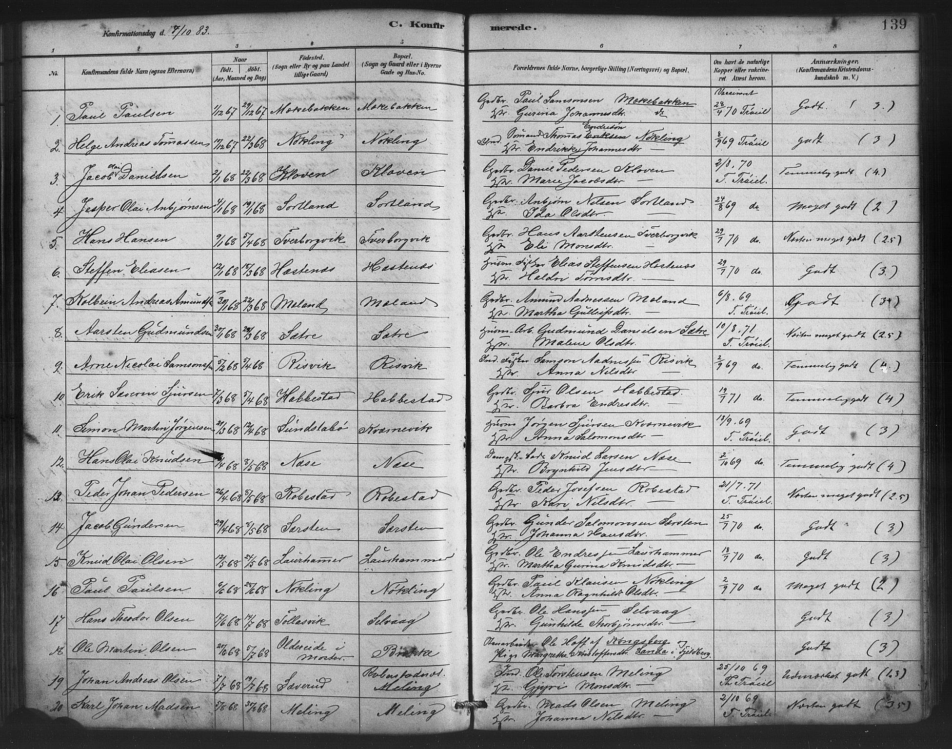 Finnås sokneprestembete, SAB/A-99925/H/Ha/Haa/Haac/L0001: Parish register (official) no. C 1, 1881-1894, p. 139