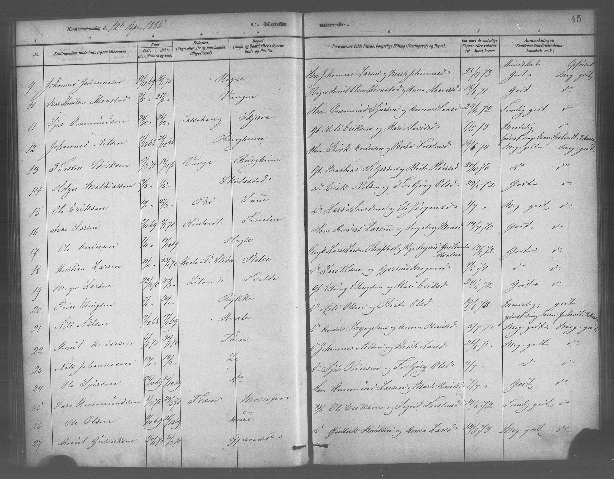 Voss sokneprestembete, AV/SAB-A-79001/H/Haa: Parish register (official) no. B 1, 1877-1899, p. 45