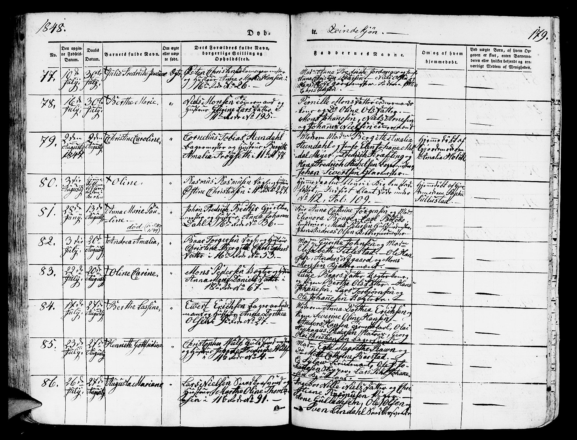 Domkirken sokneprestembete, AV/SAB-A-74801/H/Hab/L0009: Parish register (copy) no. B 2, 1842-1849, p. 179