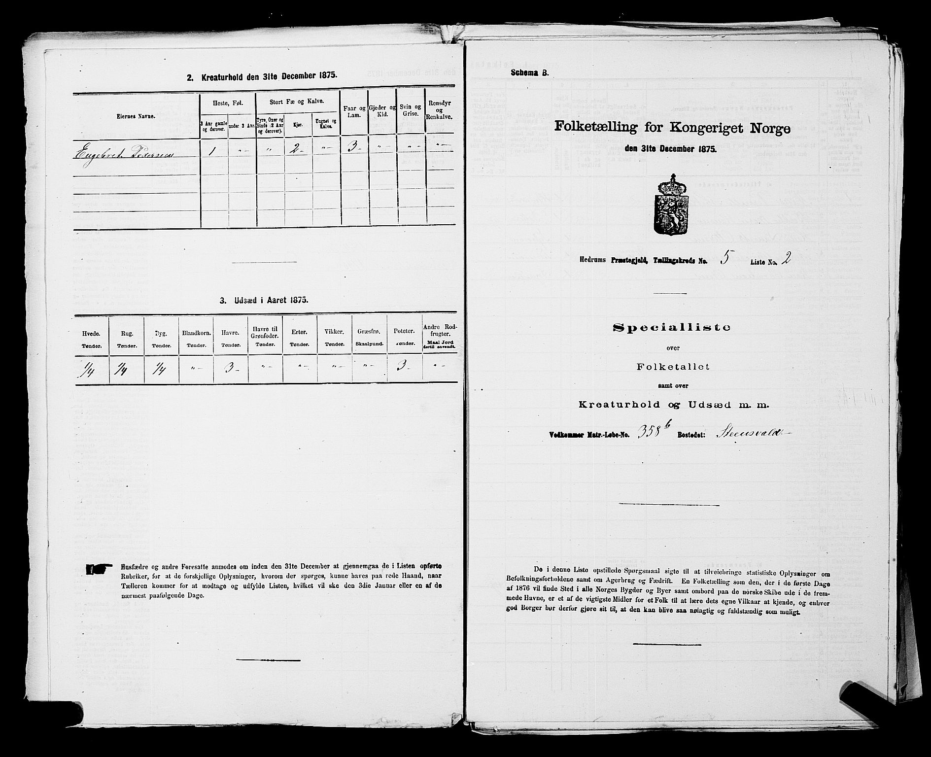 SAKO, 1875 census for 0727P Hedrum, 1875, p. 494