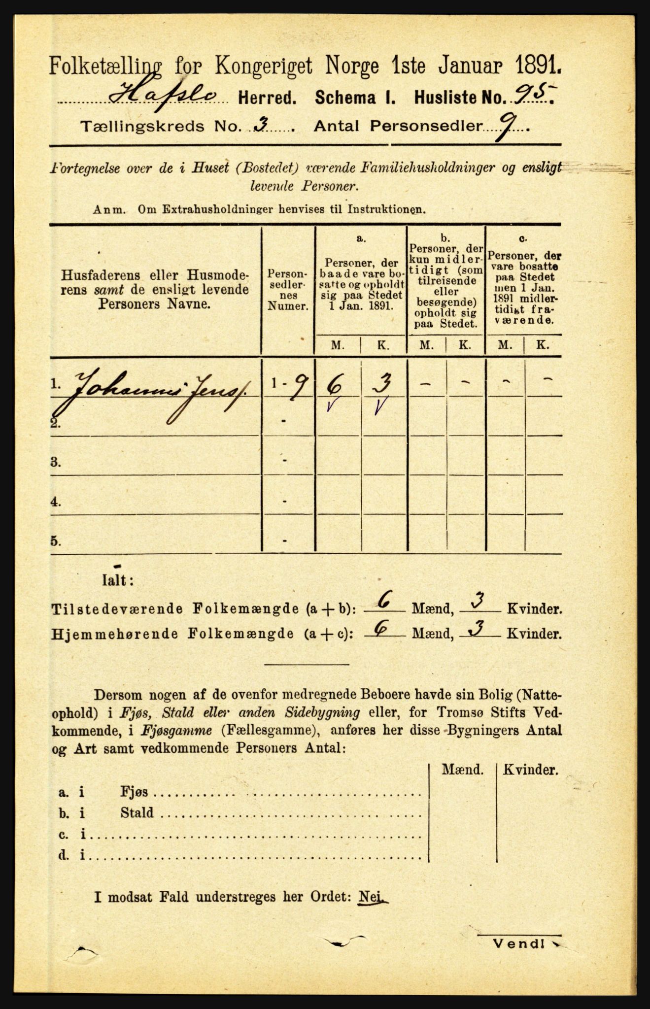 RA, 1891 census for 1425 Hafslo, 1891, p. 975