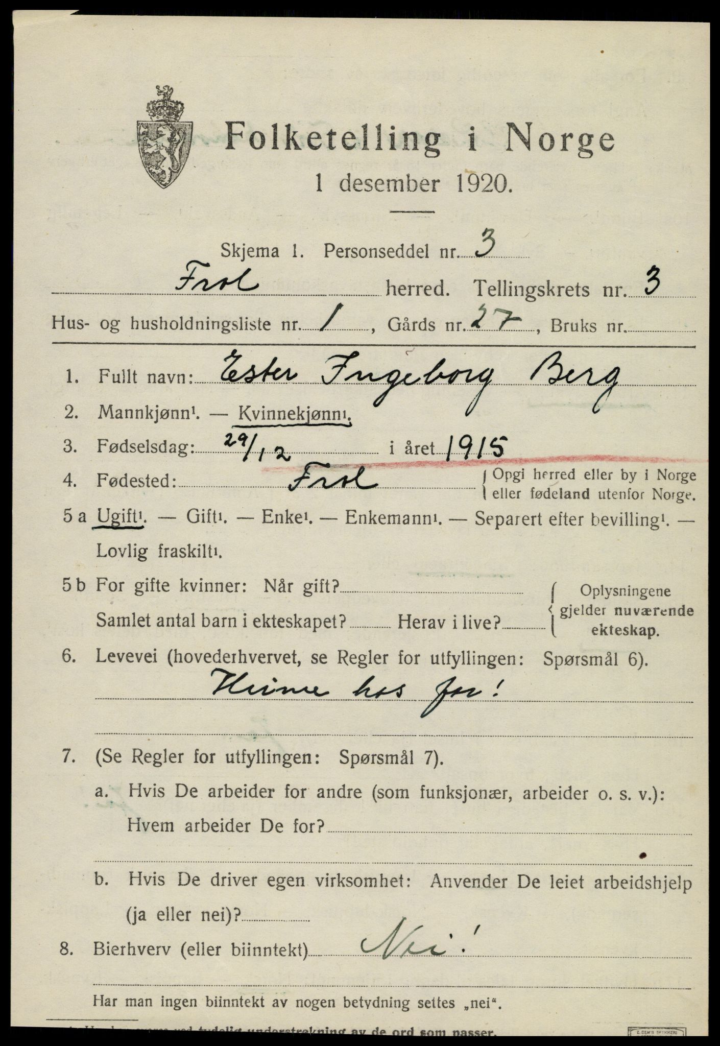 SAT, 1920 census for Frol, 1920, p. 2997