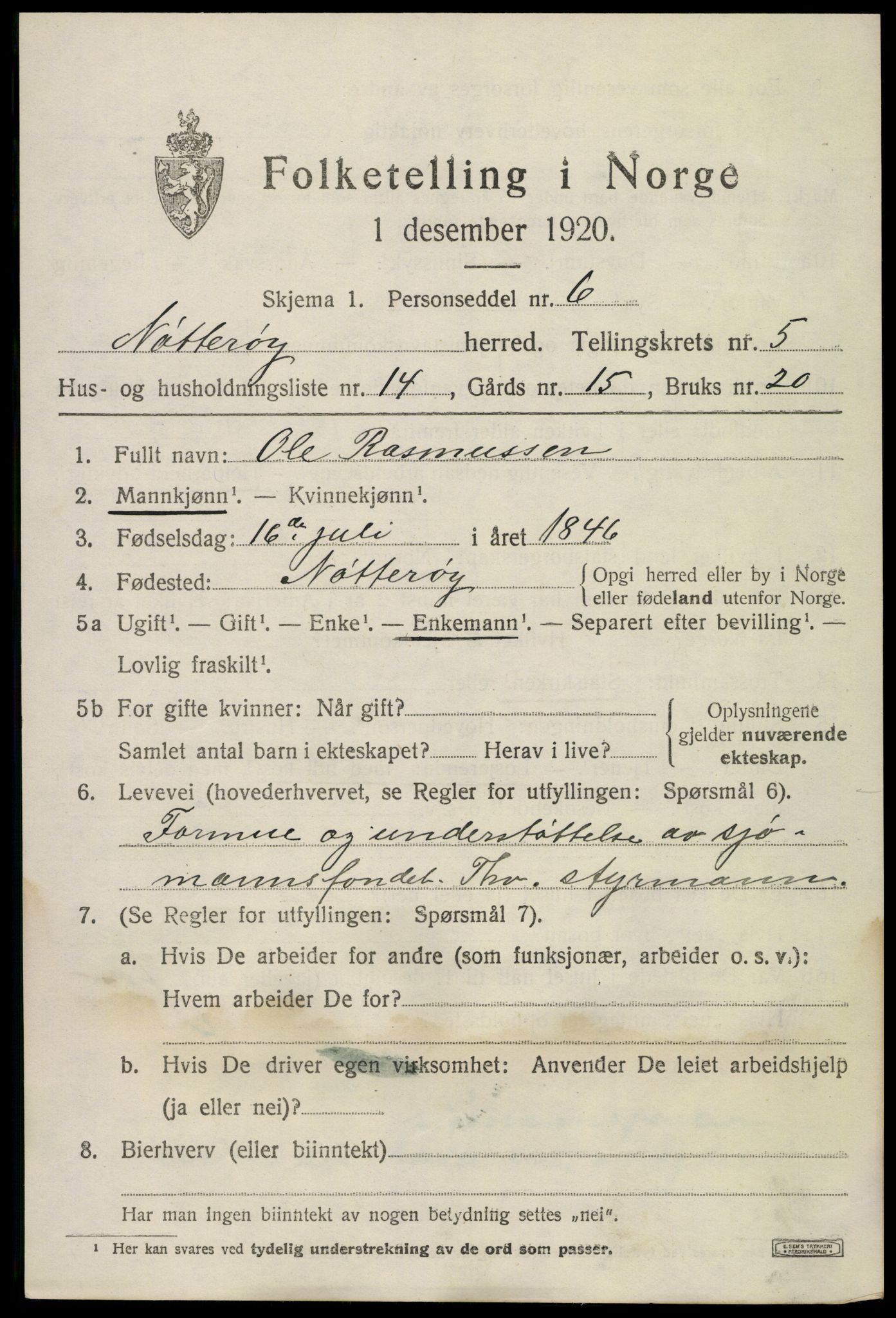 SAKO, 1920 census for Nøtterøy, 1920, p. 7715