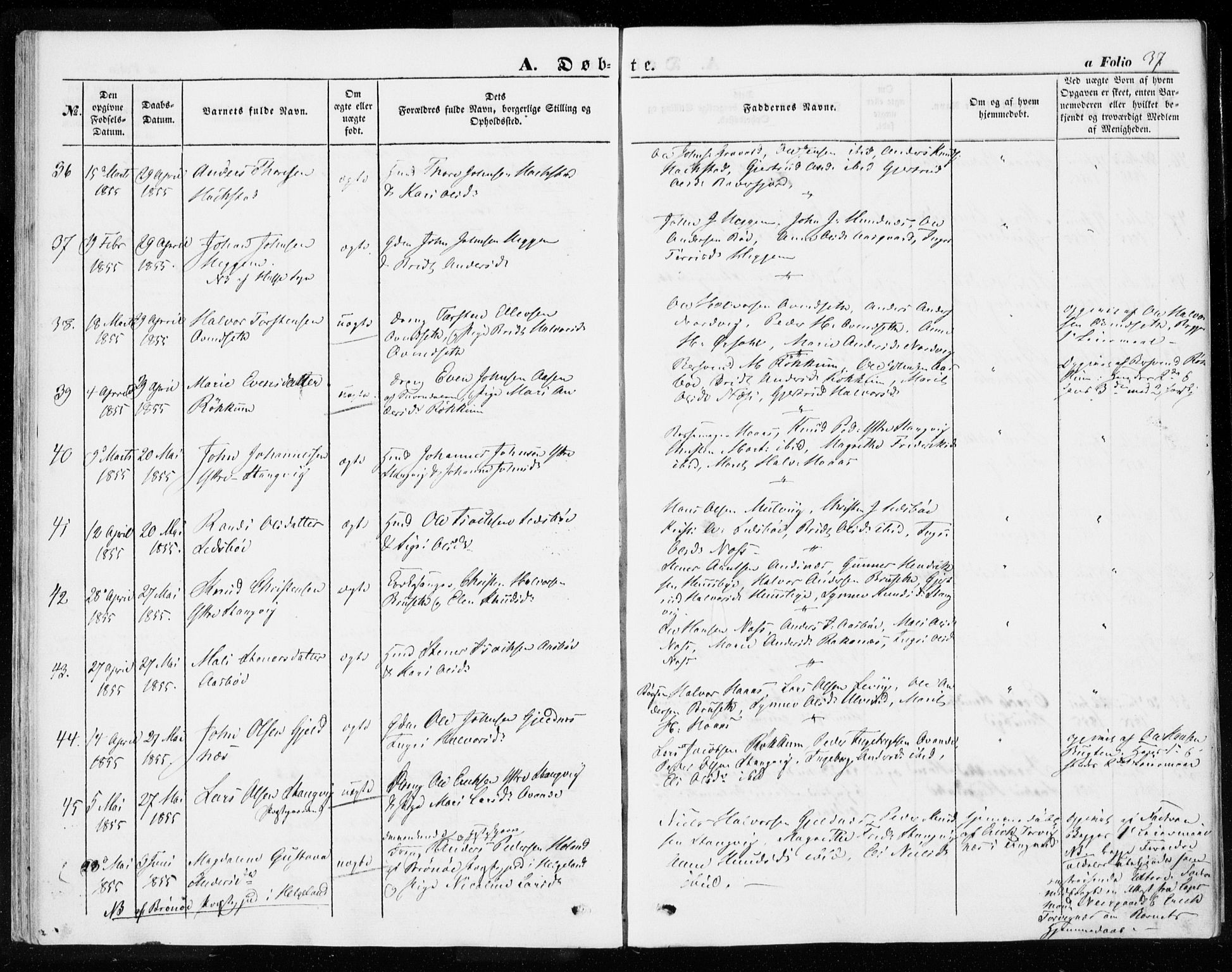 Ministerialprotokoller, klokkerbøker og fødselsregistre - Møre og Romsdal, AV/SAT-A-1454/592/L1026: Parish register (official) no. 592A04, 1849-1867, p. 37