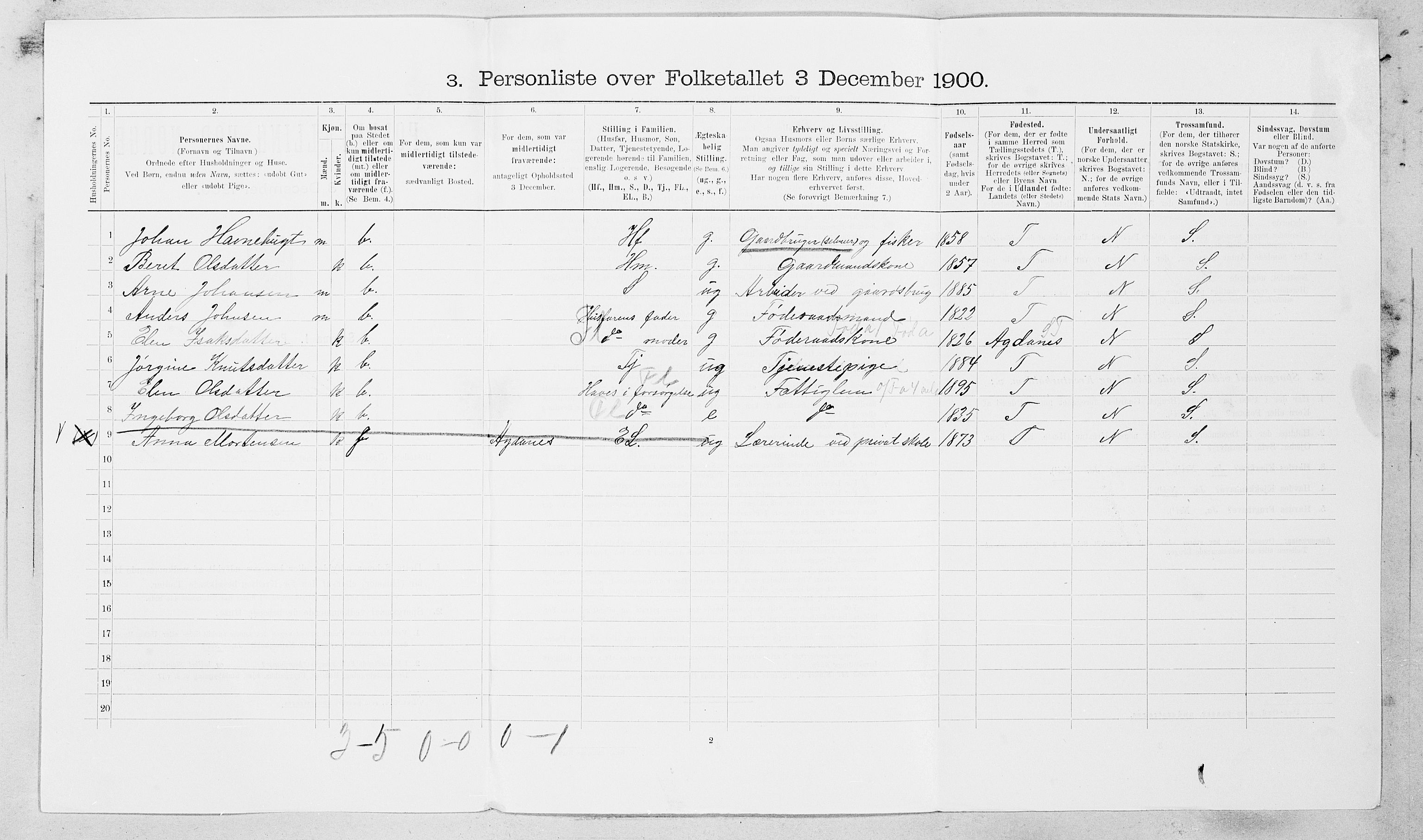 SAT, 1900 census for Hemne, 1900, p. 218