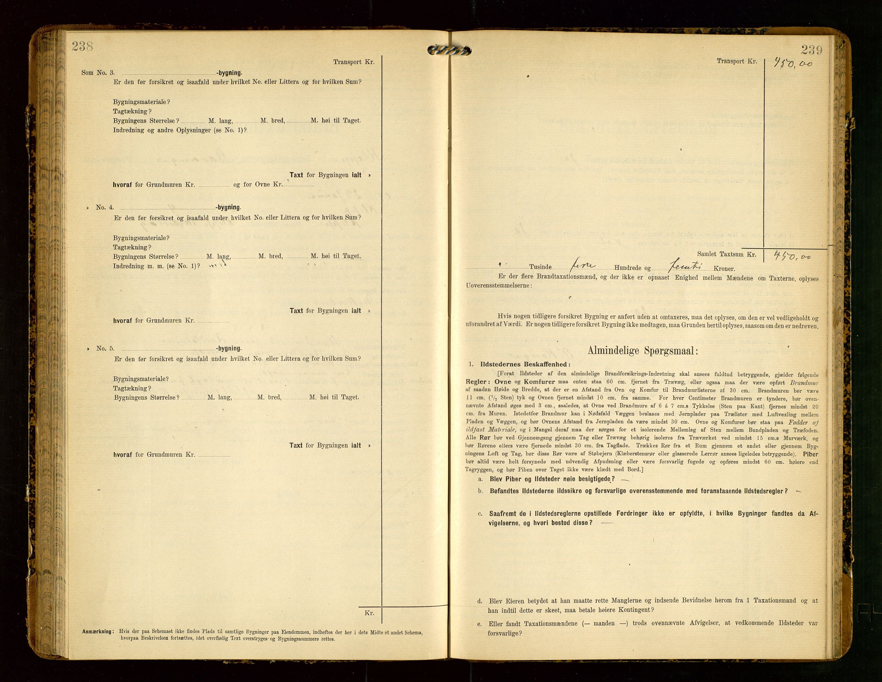 Klepp lensmannskontor, AV/SAST-A-100163/Goc/L0004: "Brandtaxationsprotokol" m/register, 1906-1908, p. 238-239