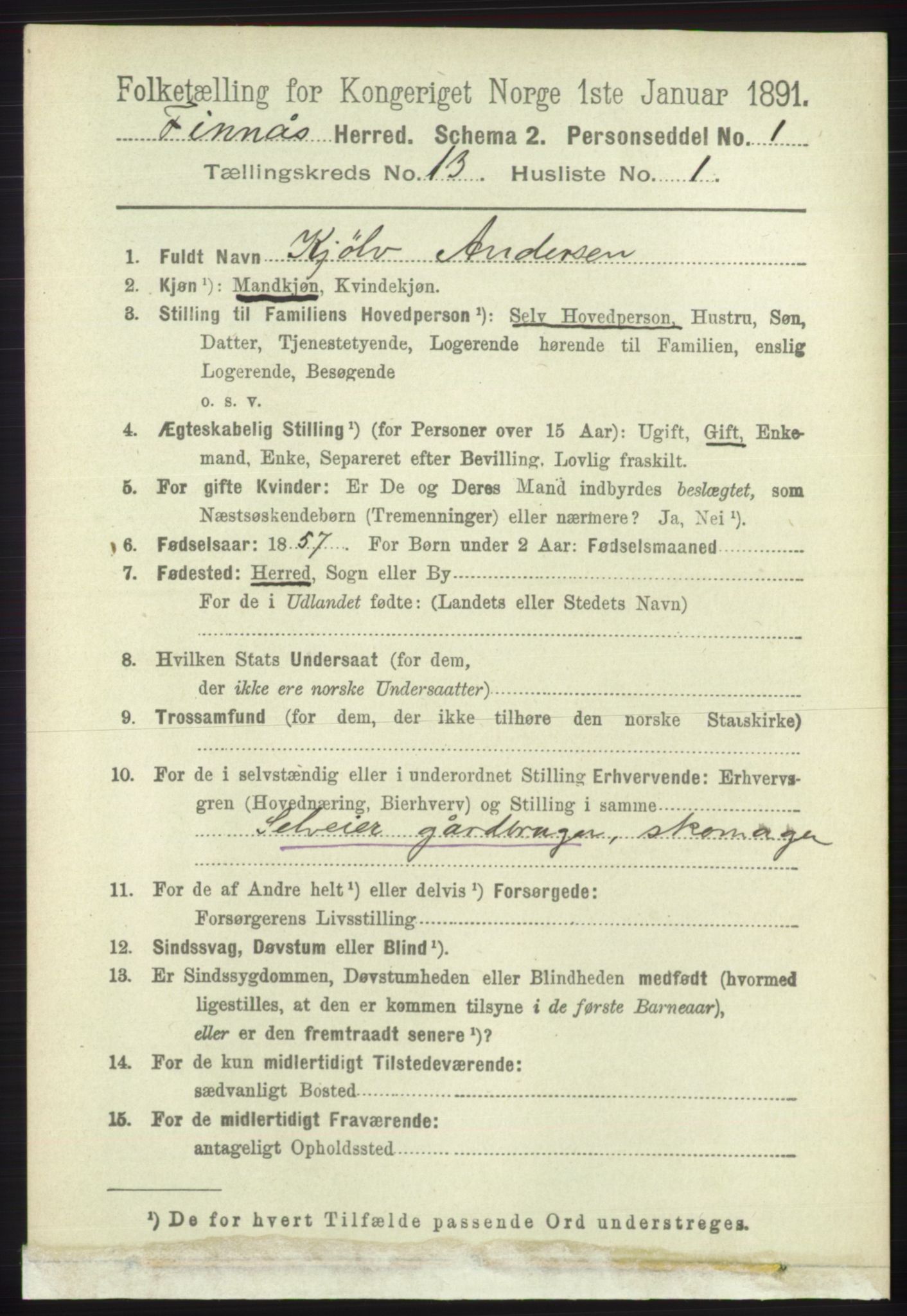 RA, 1891 census for 1218 Finnås, 1891, p. 5587