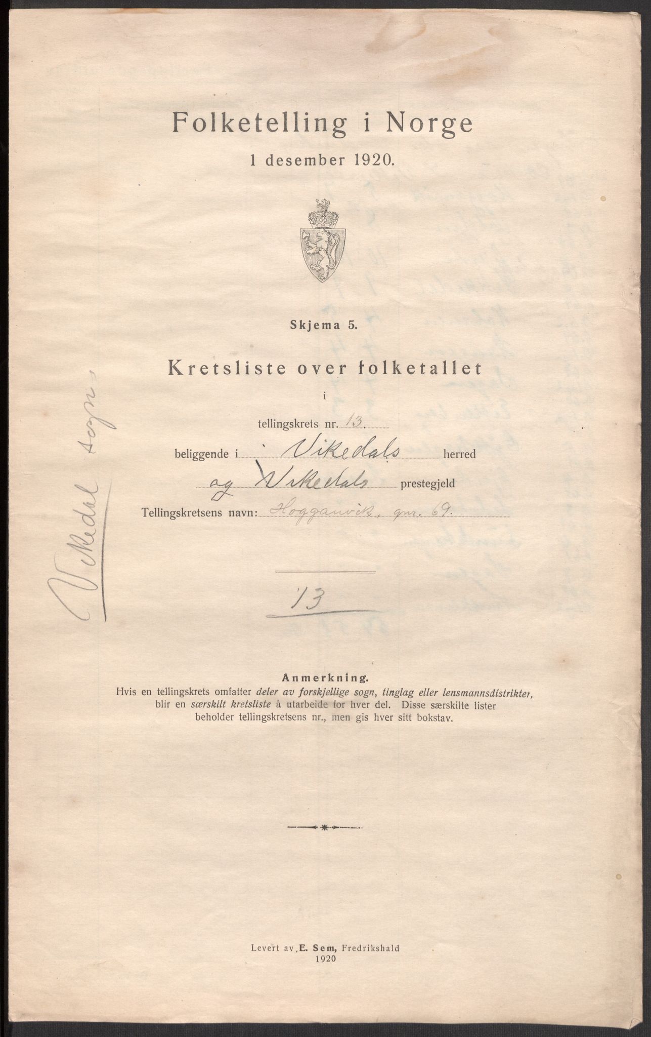 SAST, 1920 census for Vikedal, 1920, p. 45