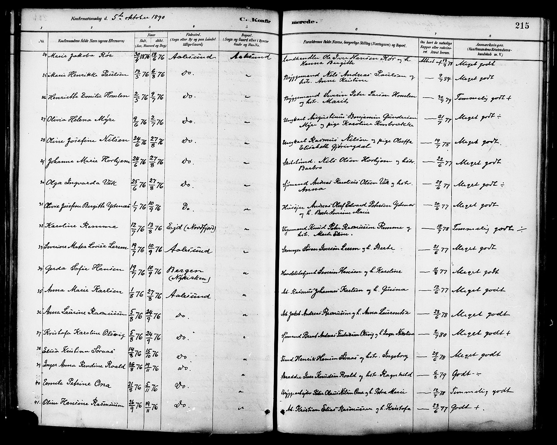 Ministerialprotokoller, klokkerbøker og fødselsregistre - Møre og Romsdal, AV/SAT-A-1454/529/L0455: Parish register (official) no. 529A05, 1885-1893, p. 215