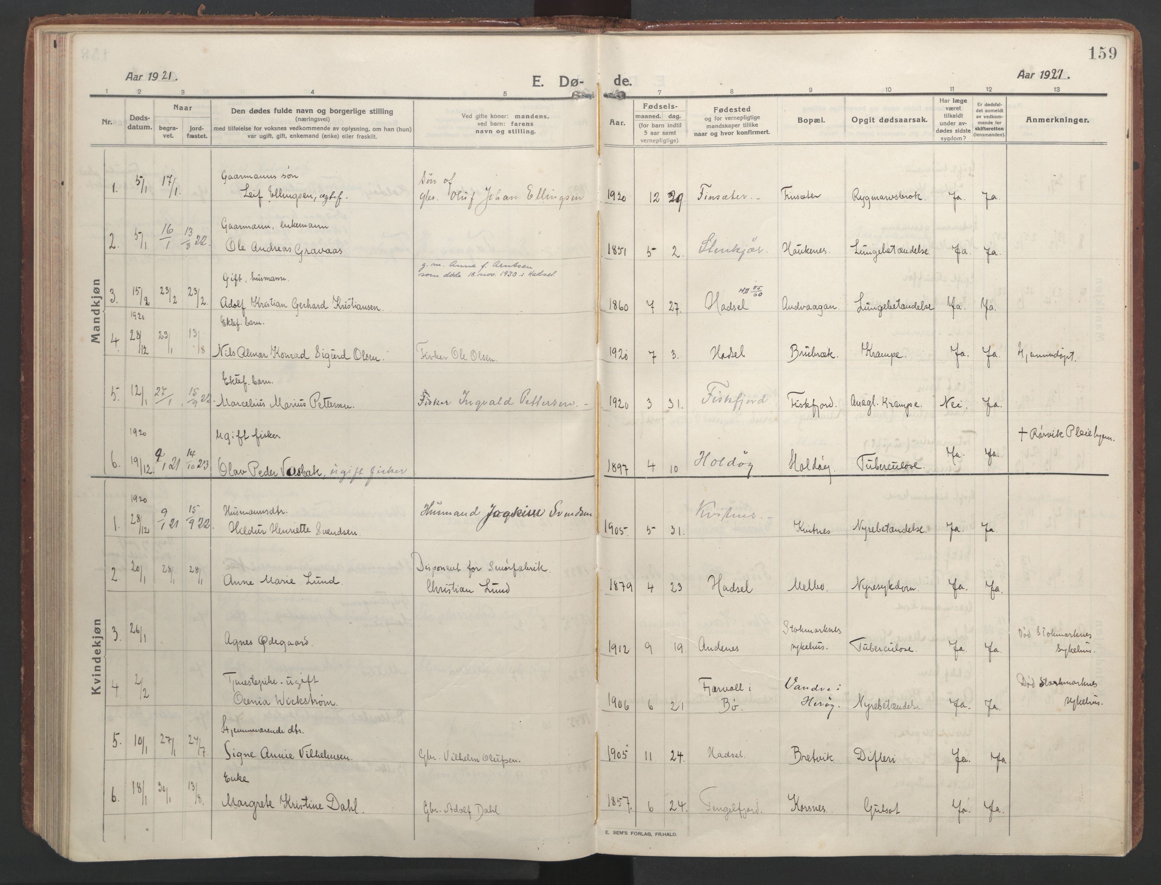 Ministerialprotokoller, klokkerbøker og fødselsregistre - Nordland, AV/SAT-A-1459/888/L1251: Parish register (official) no. 888A17, 1913-1925, p. 159