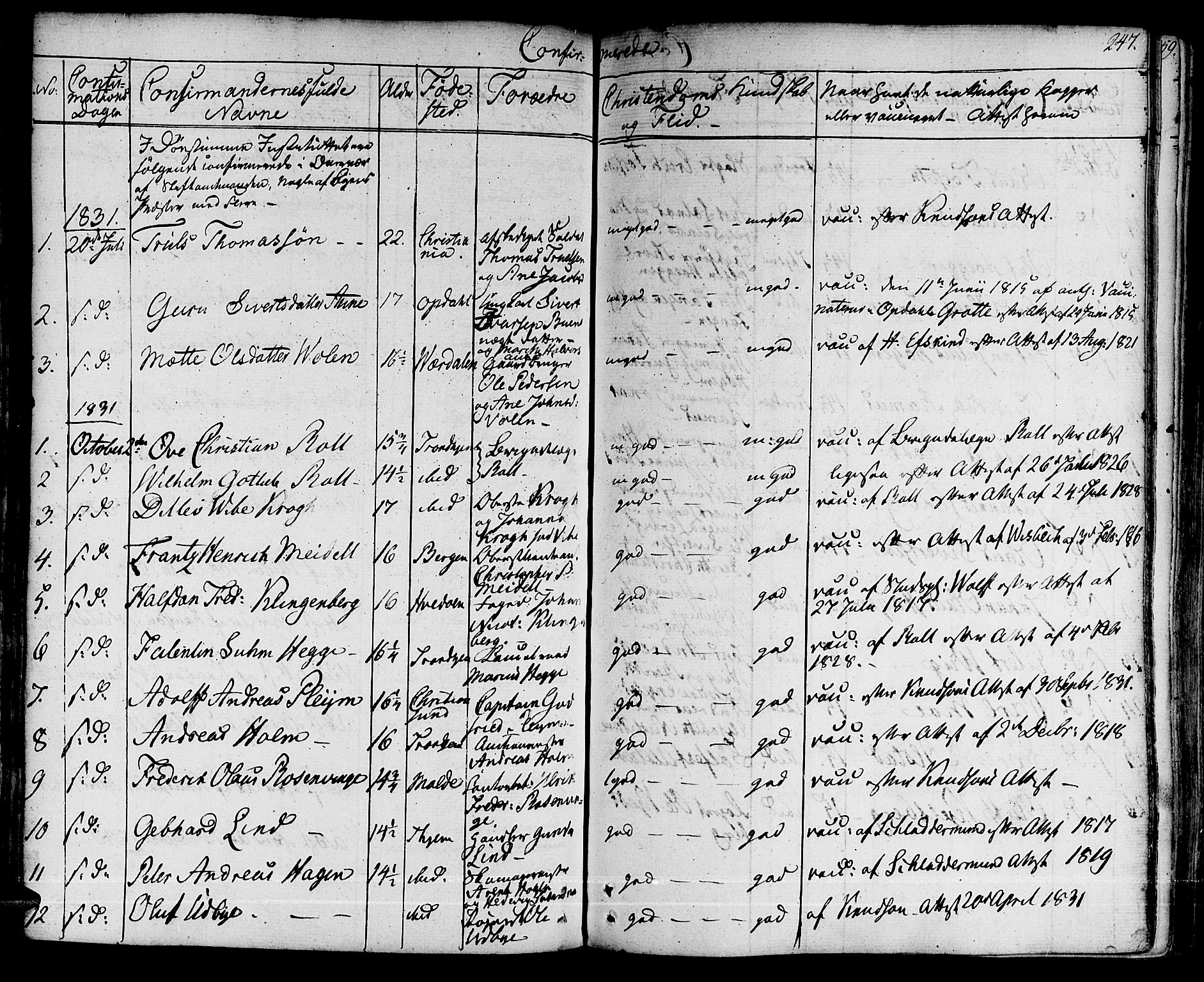 Ministerialprotokoller, klokkerbøker og fødselsregistre - Sør-Trøndelag, AV/SAT-A-1456/601/L0045: Parish register (official) no. 601A13, 1821-1831, p. 247