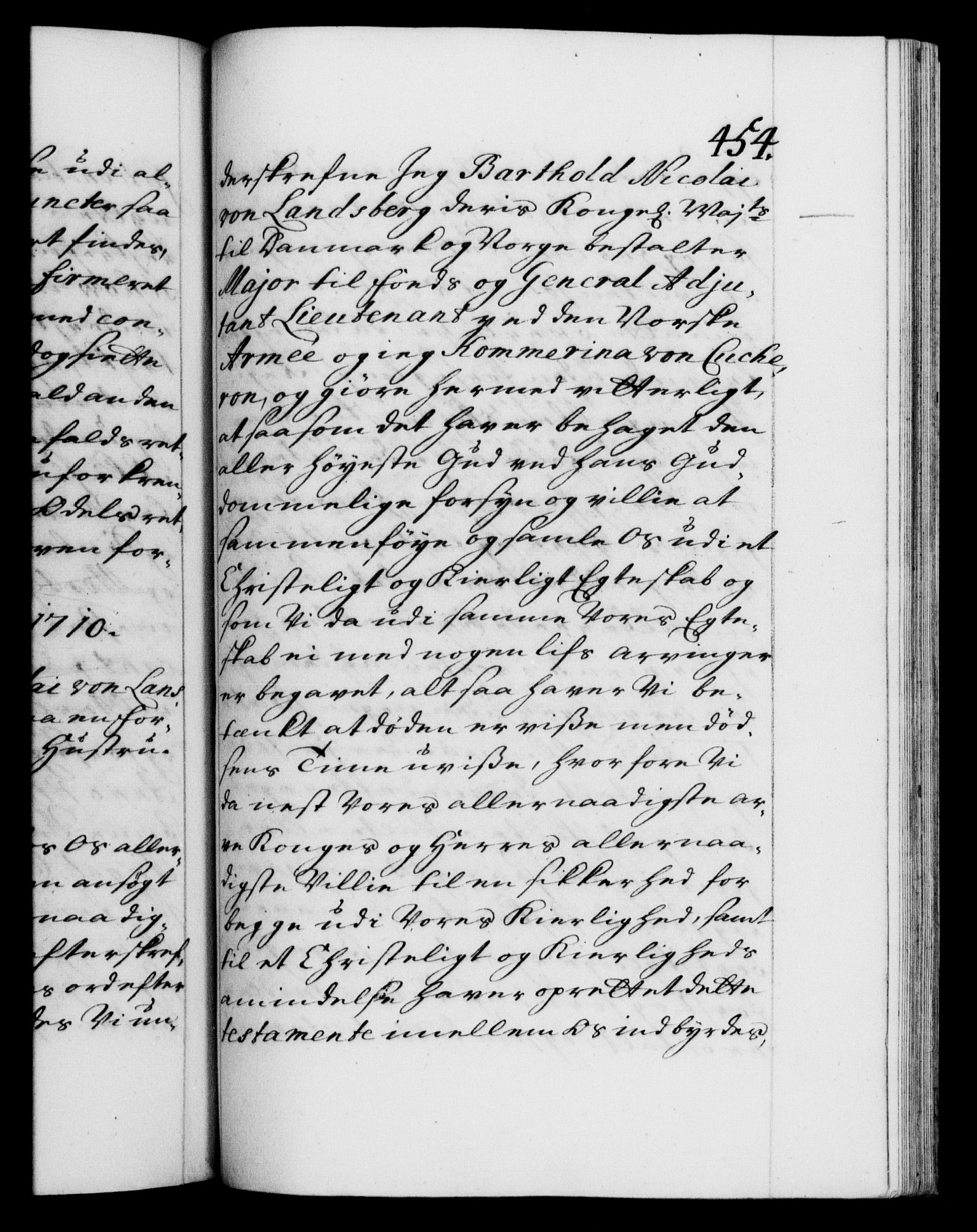 Danske Kanselli 1572-1799, AV/RA-EA-3023/F/Fc/Fca/Fcaa/L0020: Norske registre, 1708-1711, p. 454a