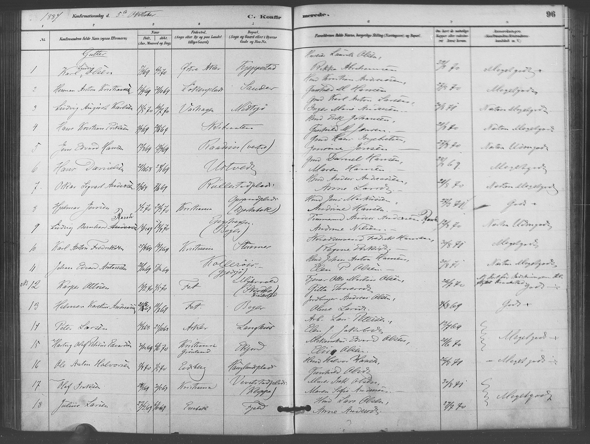 Kråkstad prestekontor Kirkebøker, AV/SAO-A-10125a/F/Fb/L0001: Parish register (official) no. II 1, 1880-1892, p. 96