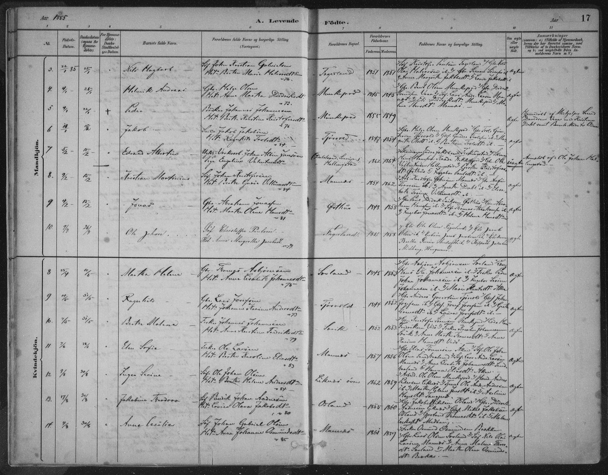 Kopervik sokneprestkontor, AV/SAST-A-101850/H/Ha/Haa/L0004: Parish register (official) no. A 4, 1882-1905, p. 17