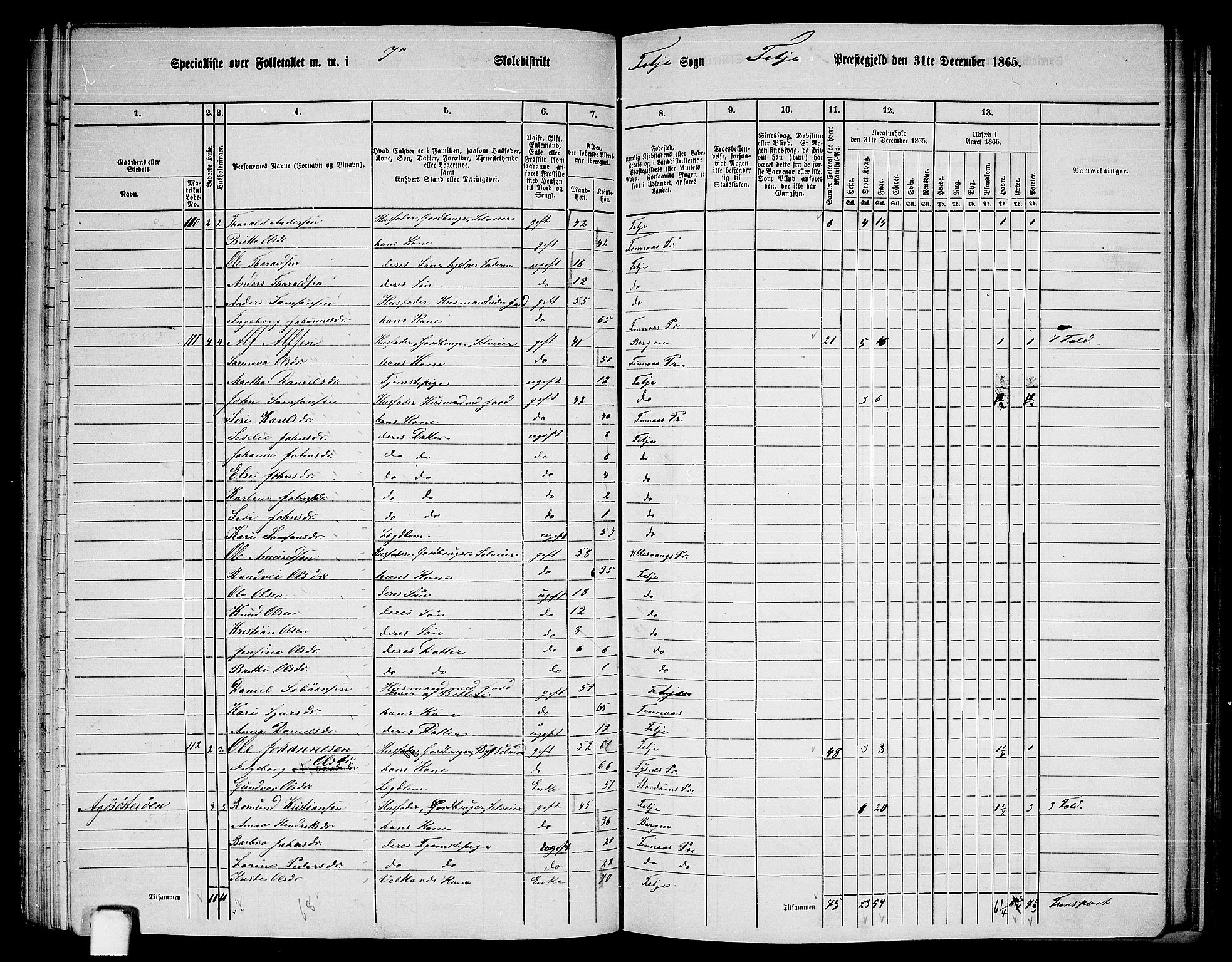 RA, 1865 census for Fitjar, 1865, p. 73