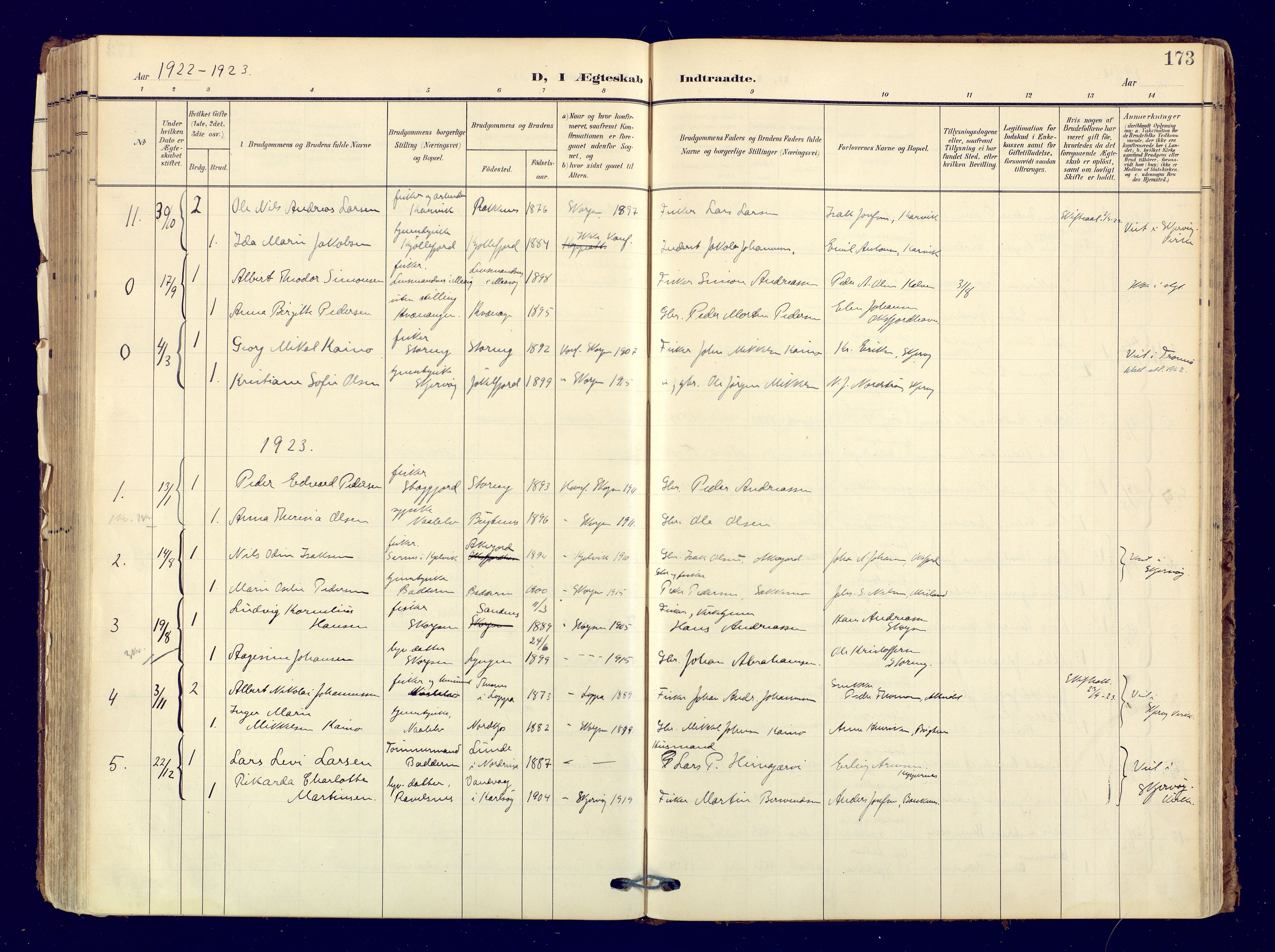 Skjervøy sokneprestkontor, SATØ/S-1300/H/Ha/Haa: Parish register (official) no. 19, 1908-1936, p. 173