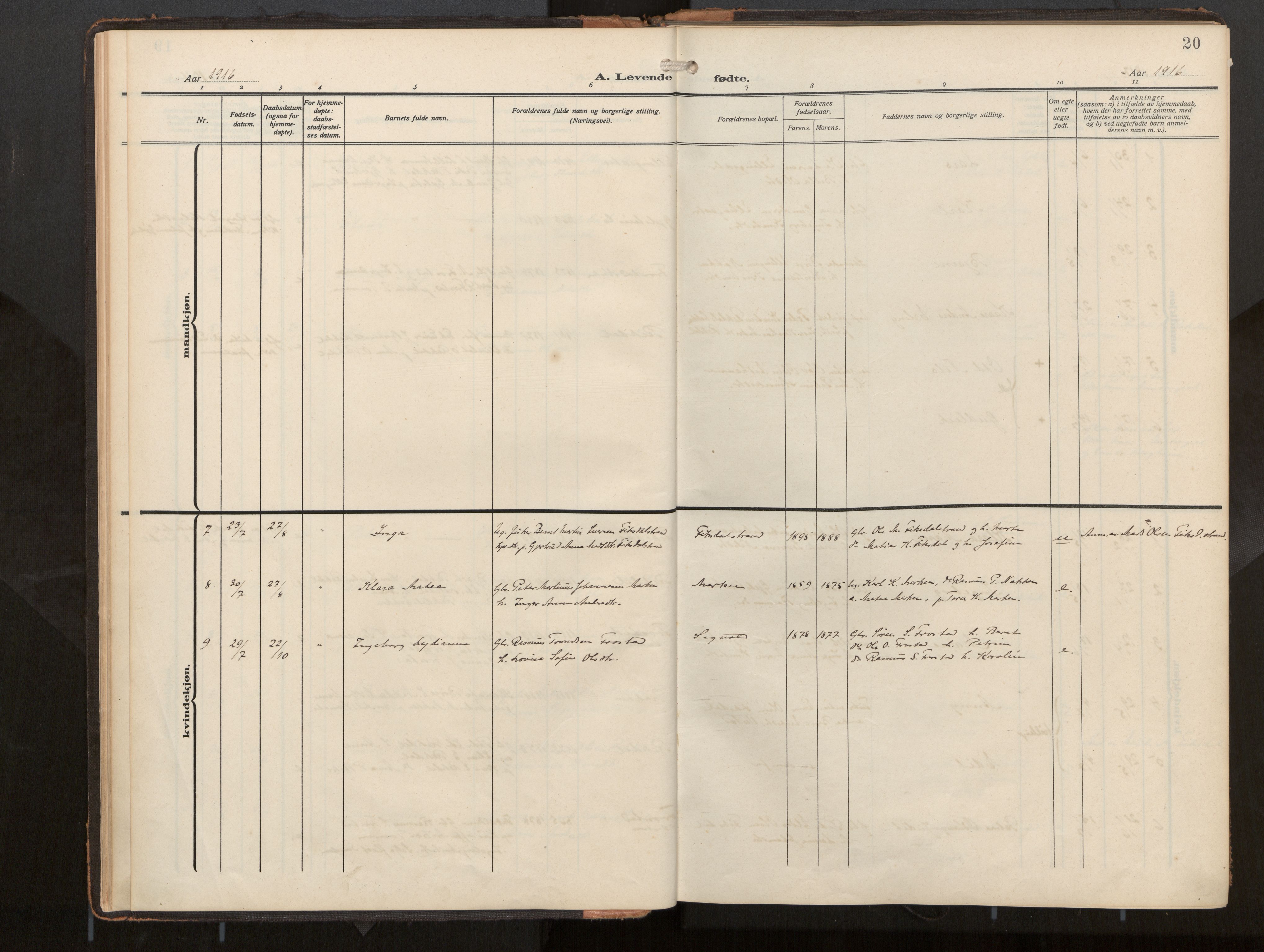 Ministerialprotokoller, klokkerbøker og fødselsregistre - Møre og Romsdal, AV/SAT-A-1454/540/L0540b: Parish register (official) no. 540A03, 1909-1932, p. 20