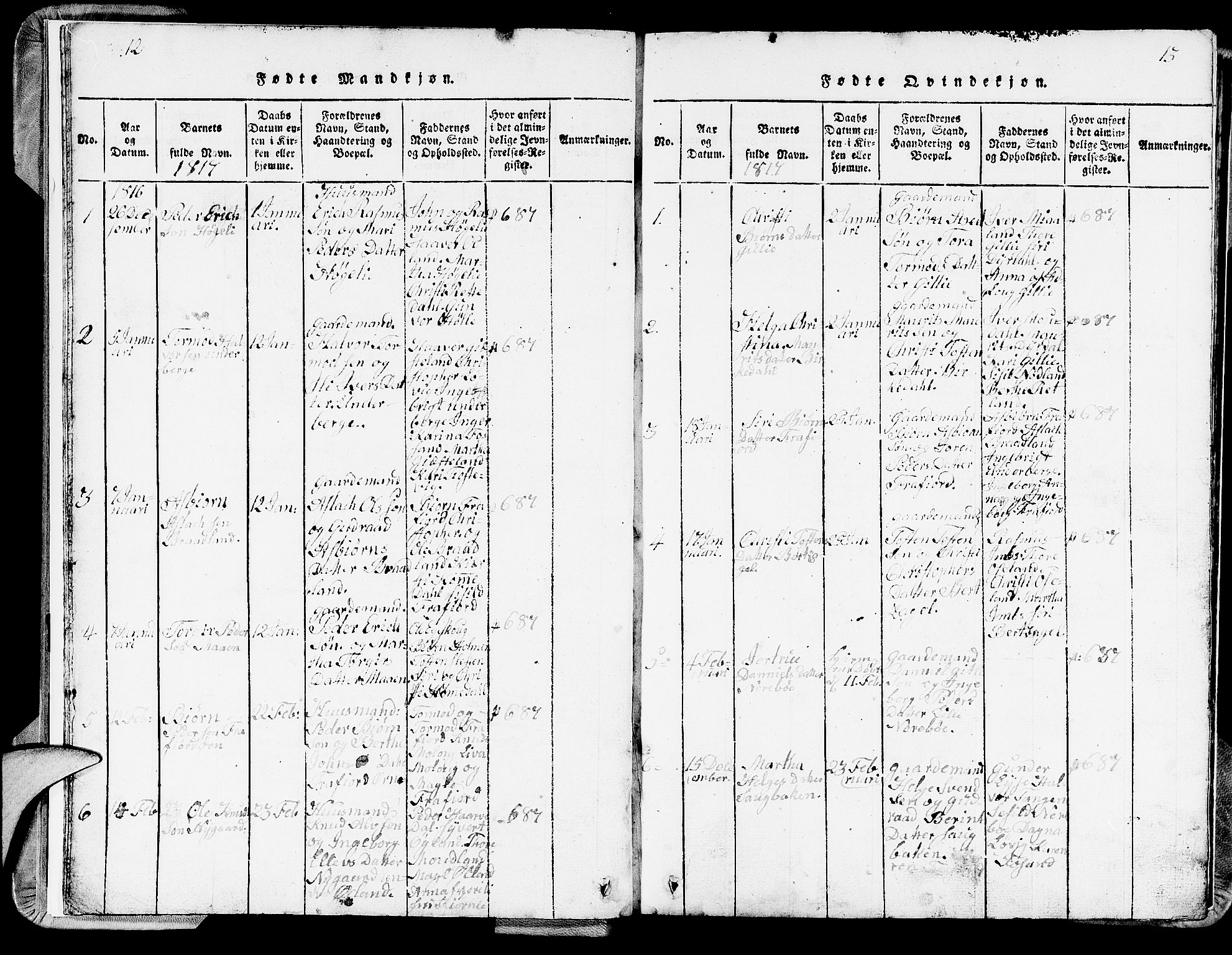 Strand sokneprestkontor, AV/SAST-A-101828/H/Ha/Hab/L0002: Parish register (copy) no. B 2, 1816-1854, p. 12-13