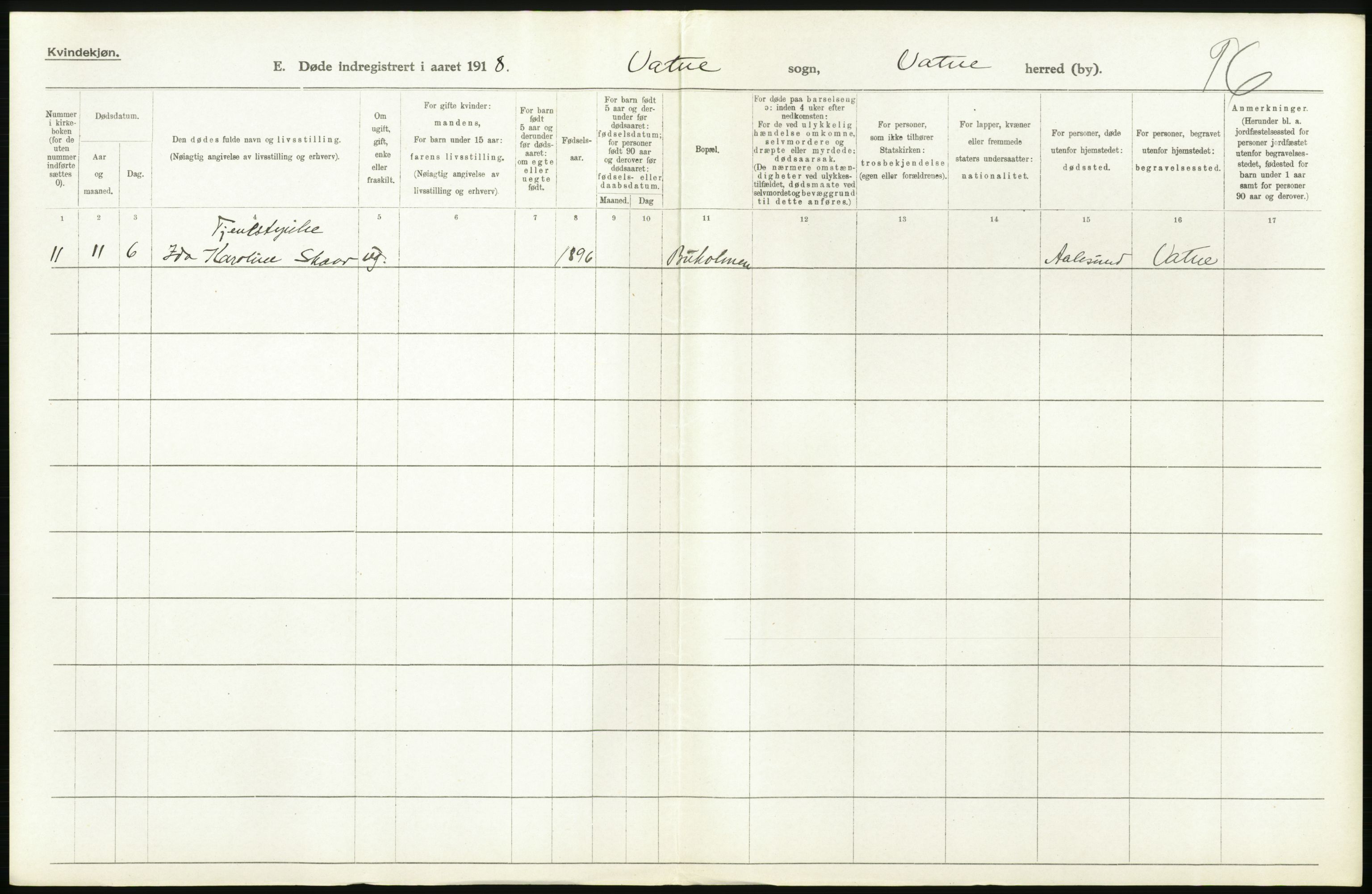 Statistisk sentralbyrå, Sosiodemografiske emner, Befolkning, AV/RA-S-2228/D/Df/Dfb/Dfbh/L0045: Møre fylke: Døde. Bygder og byer., 1918, p. 84