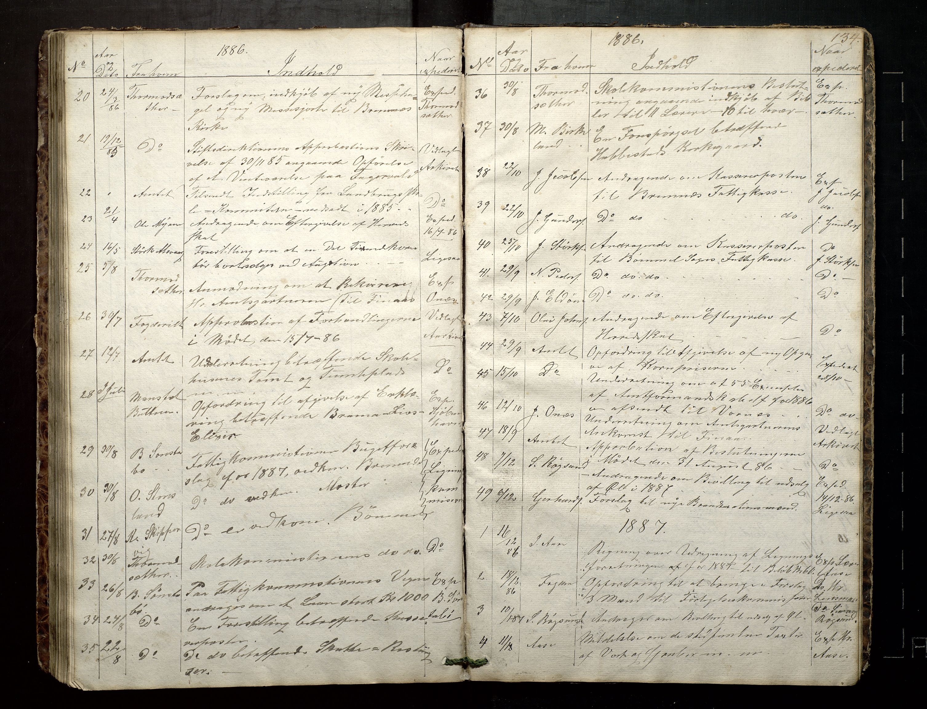 Finnaas kommune. Formannskapet, IKAH/1218a-021/C/Ca/L0001: Postjournal for formannskapet, 1838-1892, p. 135