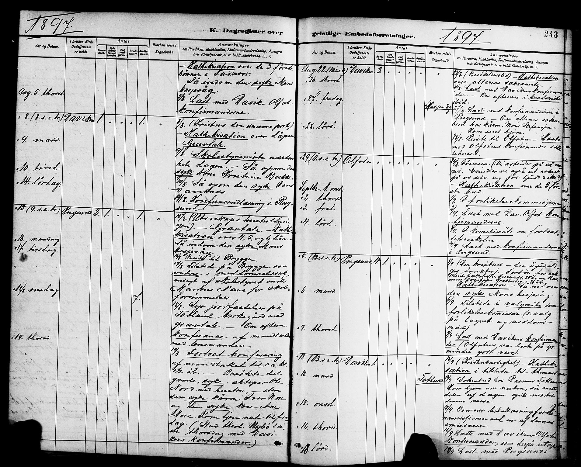 Davik sokneprestembete, AV/SAB-A-79701/H/Haa/Haab/L0001: Parish register (official) no. B 1, 1882-1900, p. 243