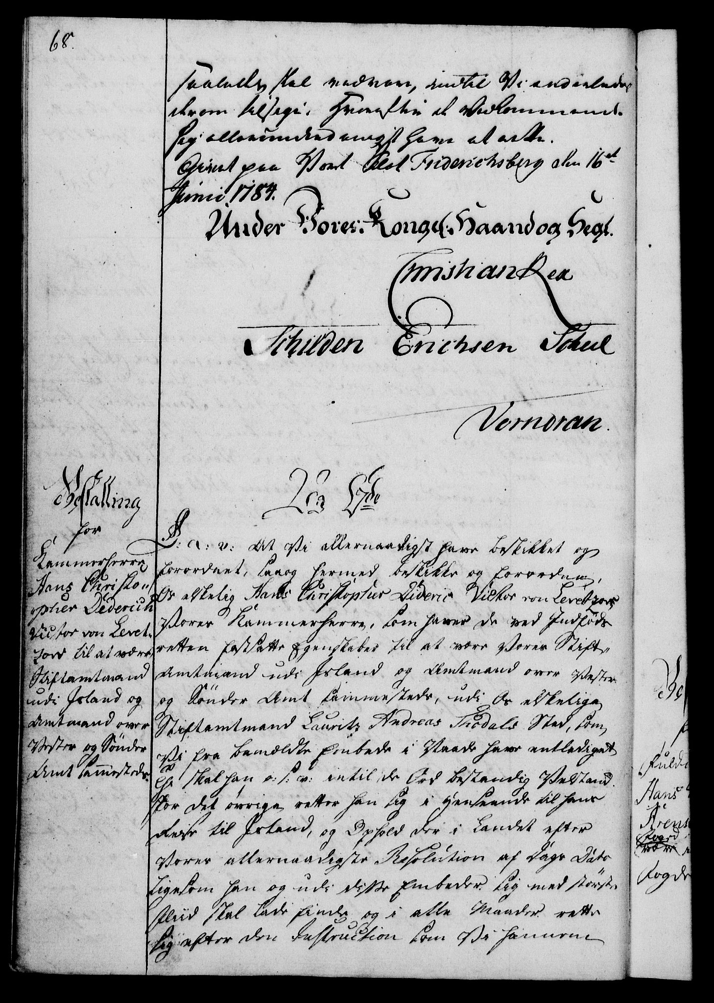 Rentekammeret, Kammerkanselliet, RA/EA-3111/G/Gg/Gge/L0006: Norsk bestallingsprotokoll med register (merket RK 53.30), 1773-1814, p. 68