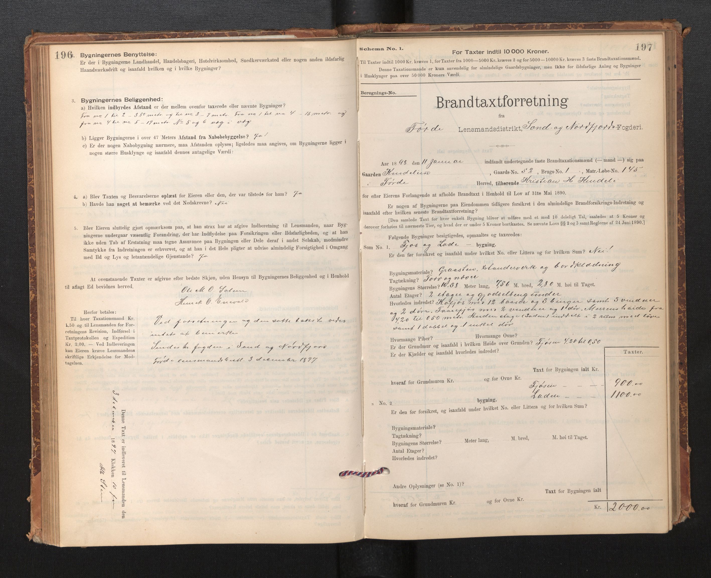 Lensmannen i Førde, SAB/A-27401/0012/L0008: Branntakstprotokoll, skjematakst, 1895-1922, p. 196-197